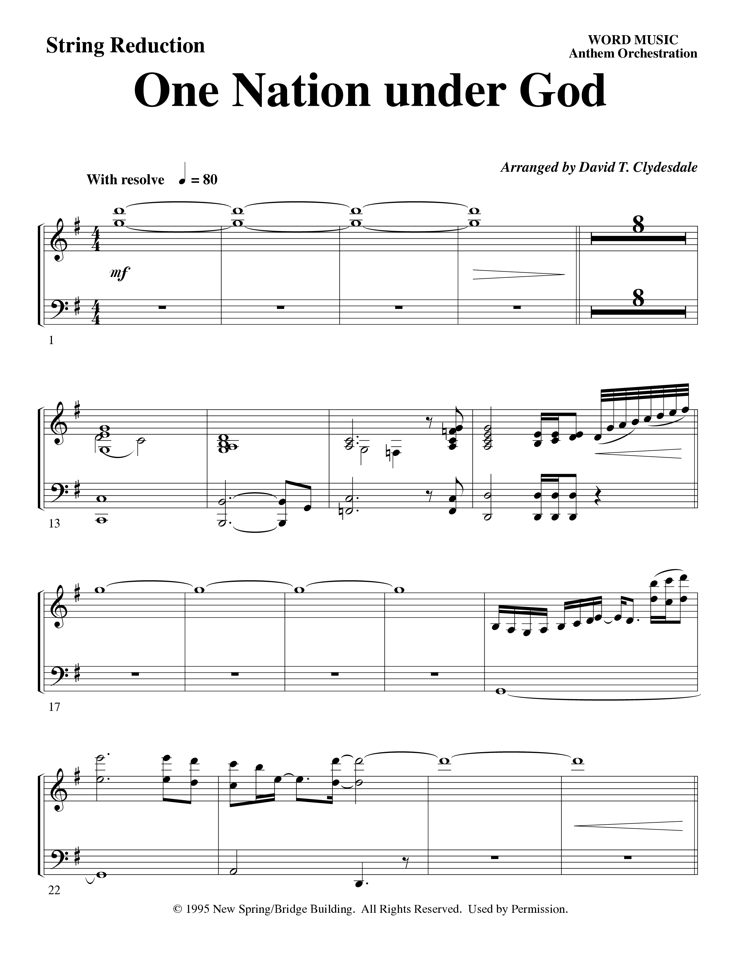 One Nation Under God (Choral Anthem SATB) String Reduction (Word Music Choral / Arr. David Clydesdale)