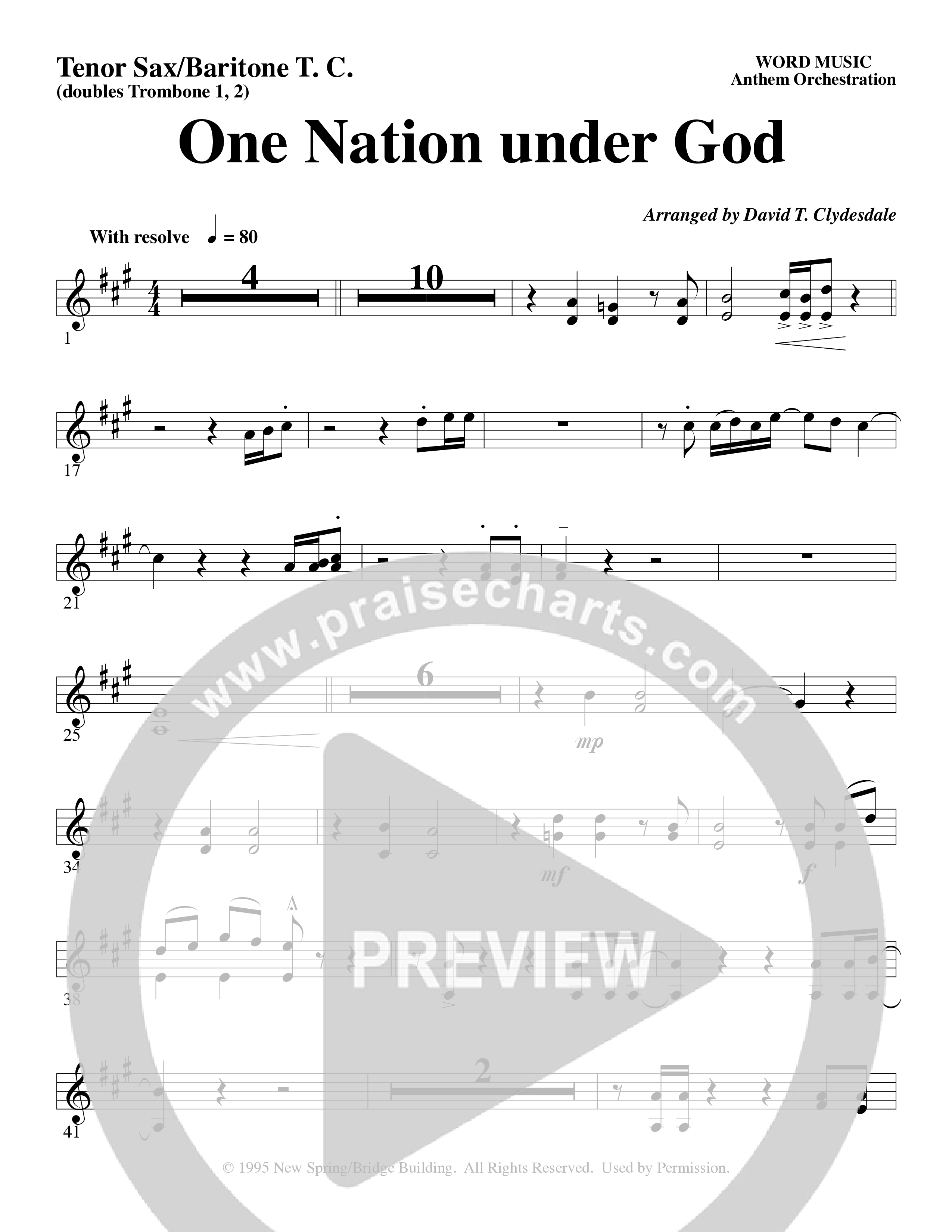 One Nation Under God (Choral Anthem SATB) Tenor Sax/Baritone T.C. (Word Music Choral / Arr. David Clydesdale)