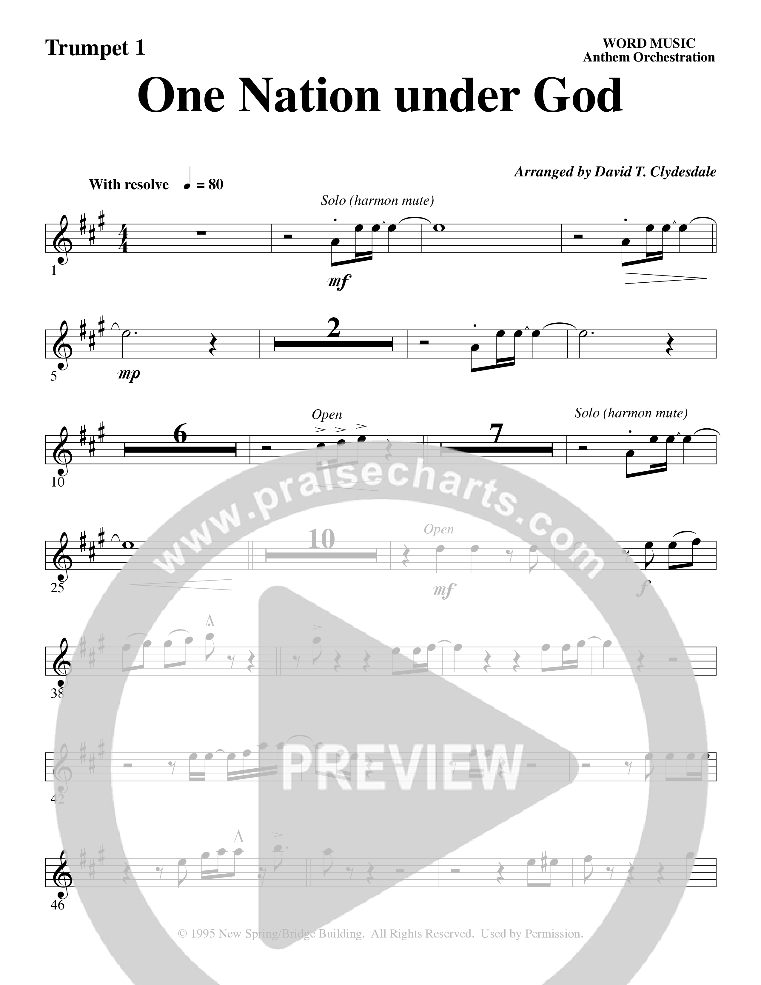 One Nation Under God (Choral Anthem SATB) Trumpet 1 (Word Music Choral / Arr. David Clydesdale)