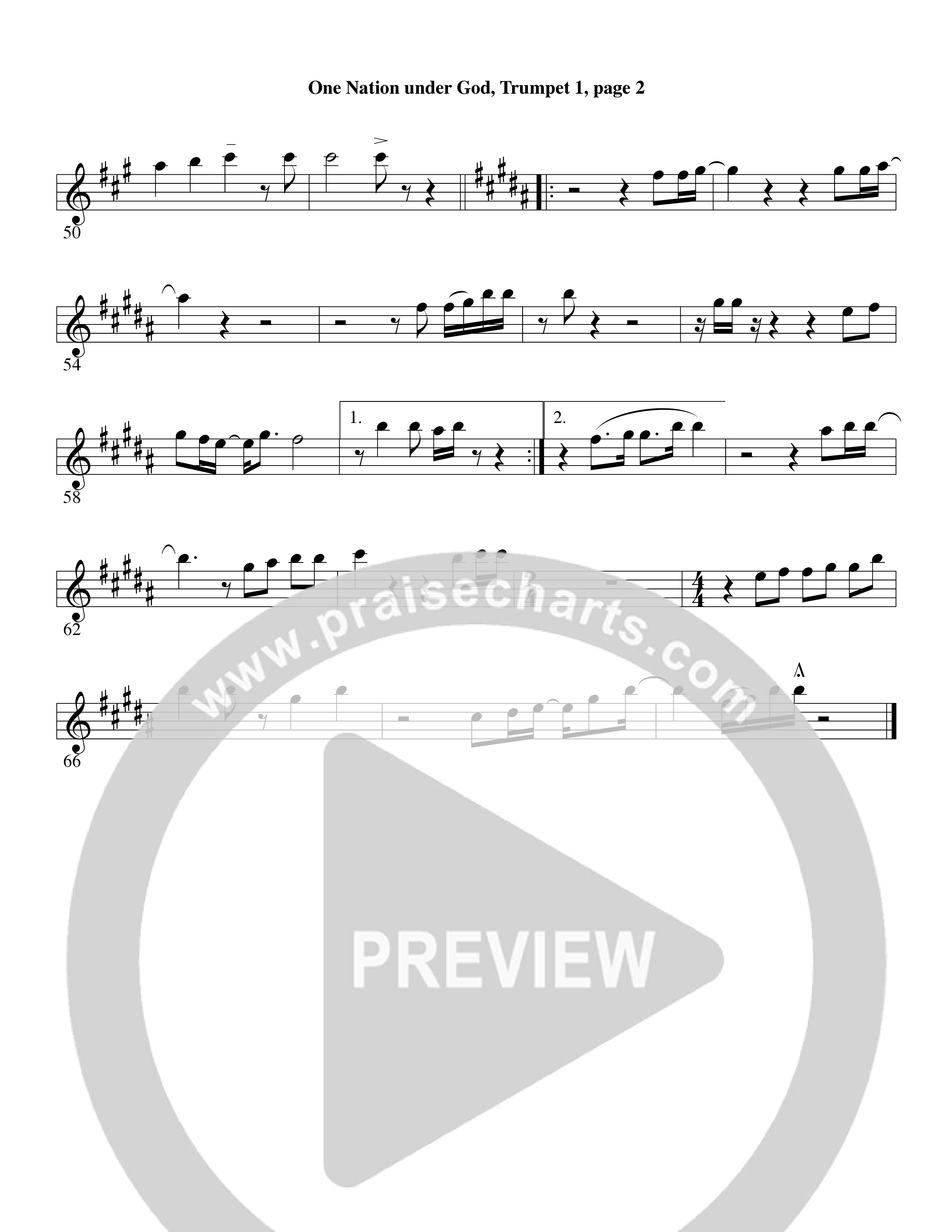 One Nation Under God (Choral Anthem SATB) Trumpet 1 (Word Music Choral / Arr. David Clydesdale)