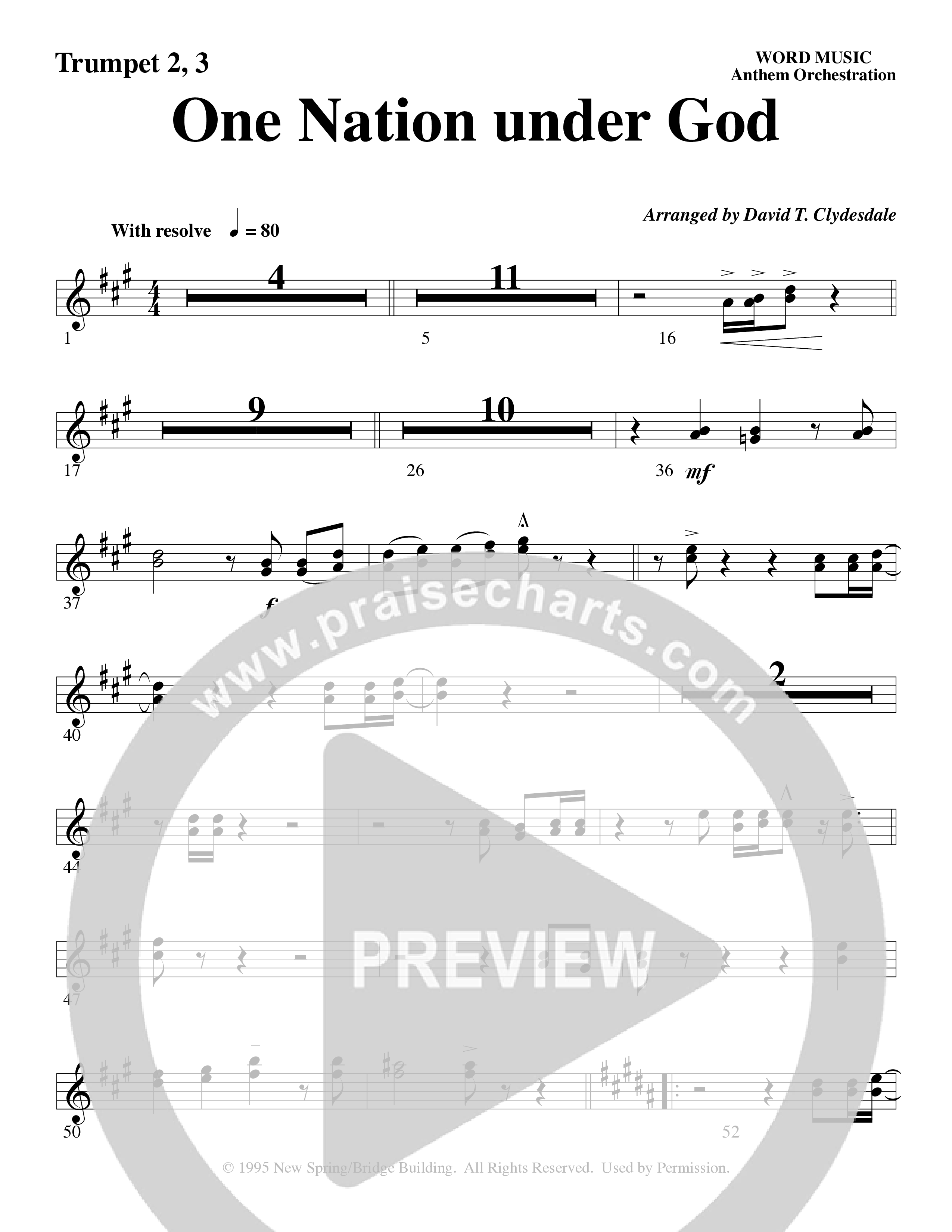 One Nation Under God (Choral Anthem SATB) Trumpet 2/3 (Word Music Choral / Arr. David Clydesdale)
