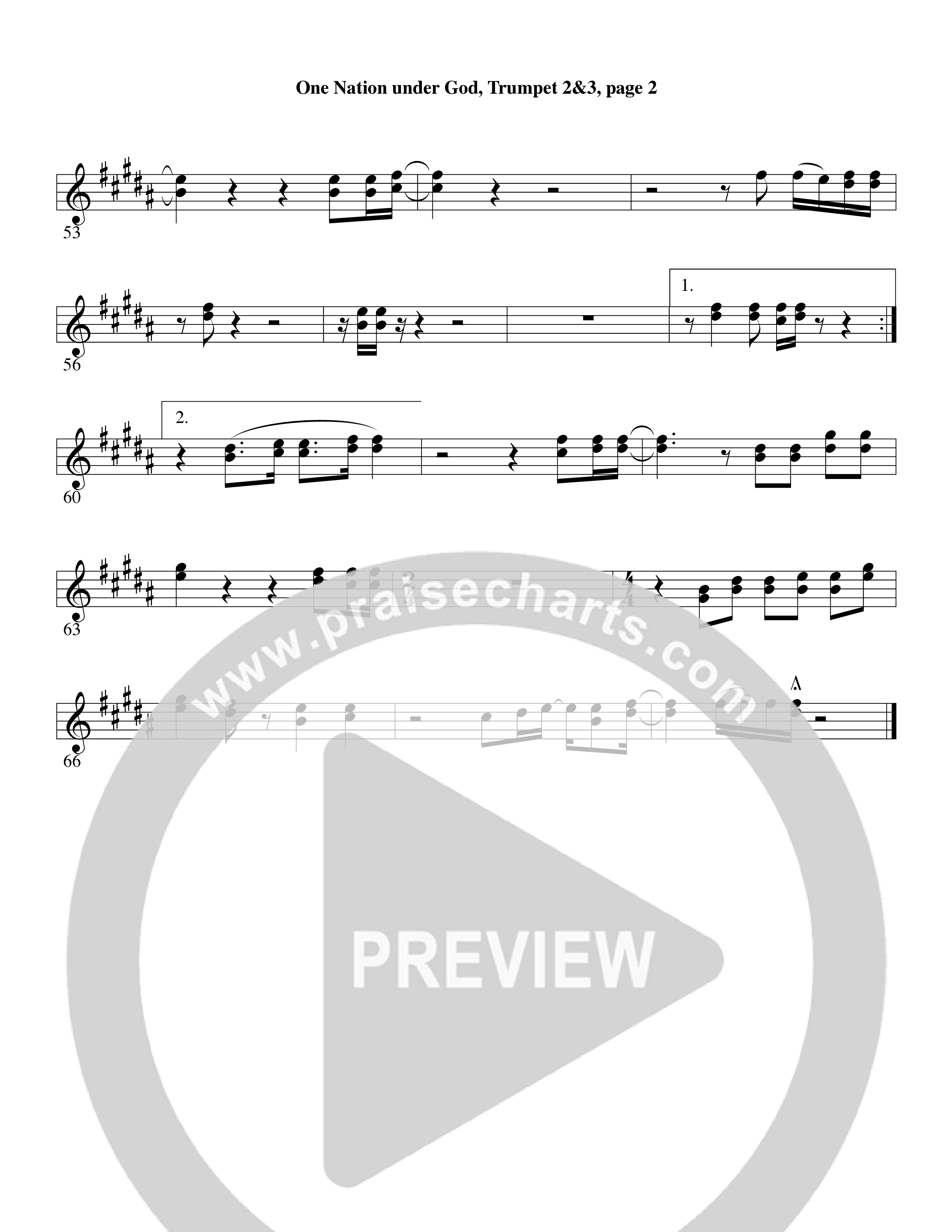 One Nation Under God (Choral Anthem SATB) Trumpet 2/3 (Word Music Choral / Arr. David Clydesdale)