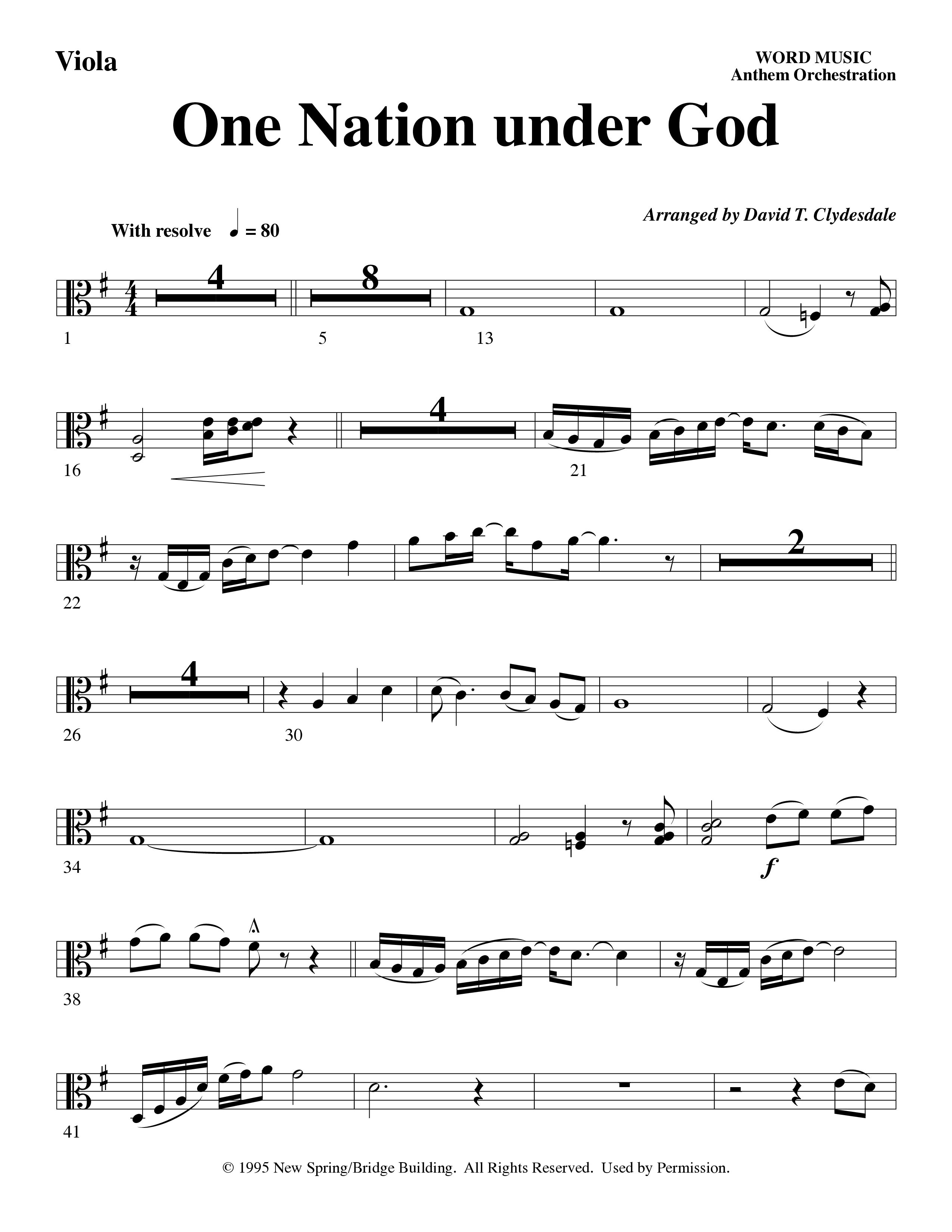 One Nation Under God (Choral Anthem SATB) Viola (Word Music Choral / Arr. David Clydesdale)