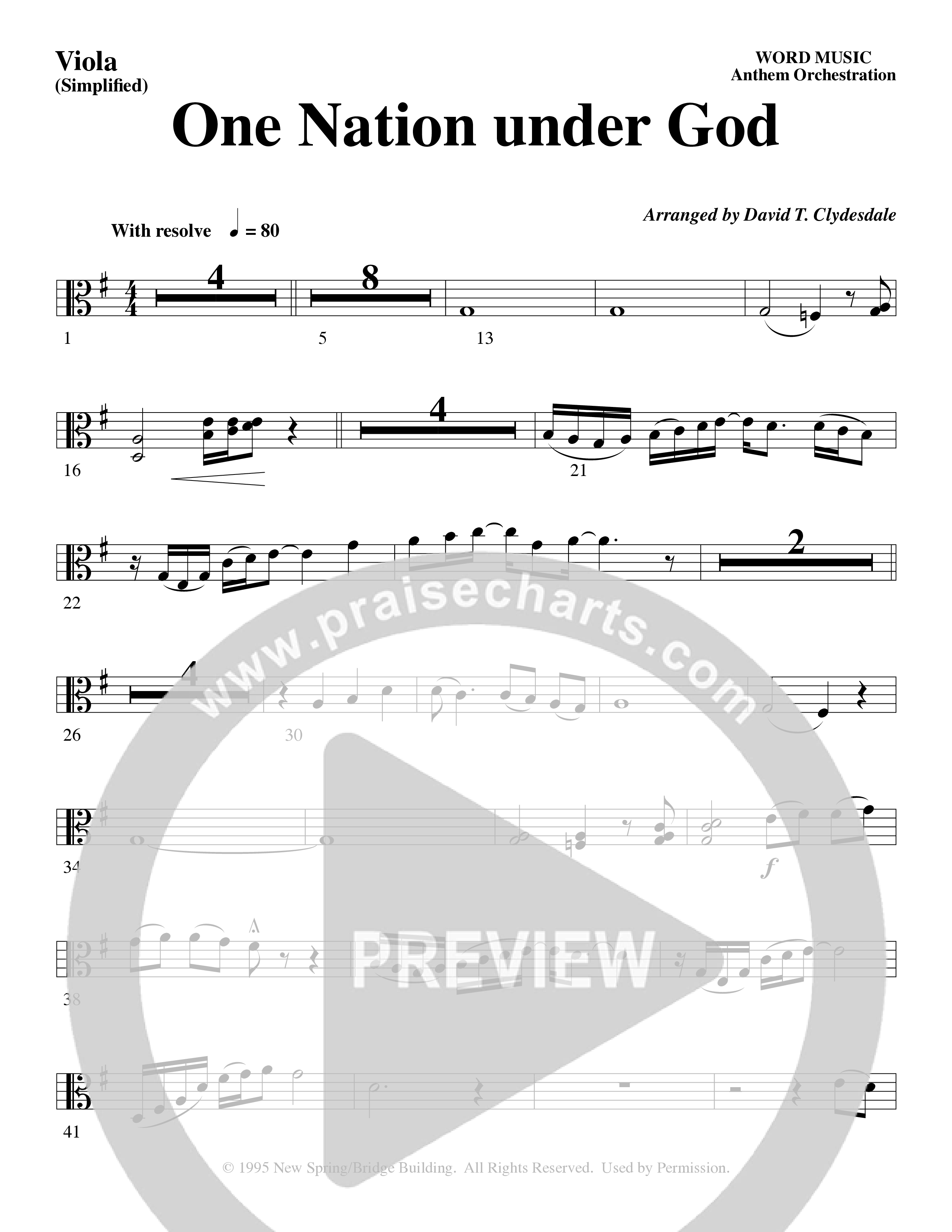 One Nation Under God (Choral Anthem SATB) Viola (Word Music Choral / Arr. David Clydesdale)