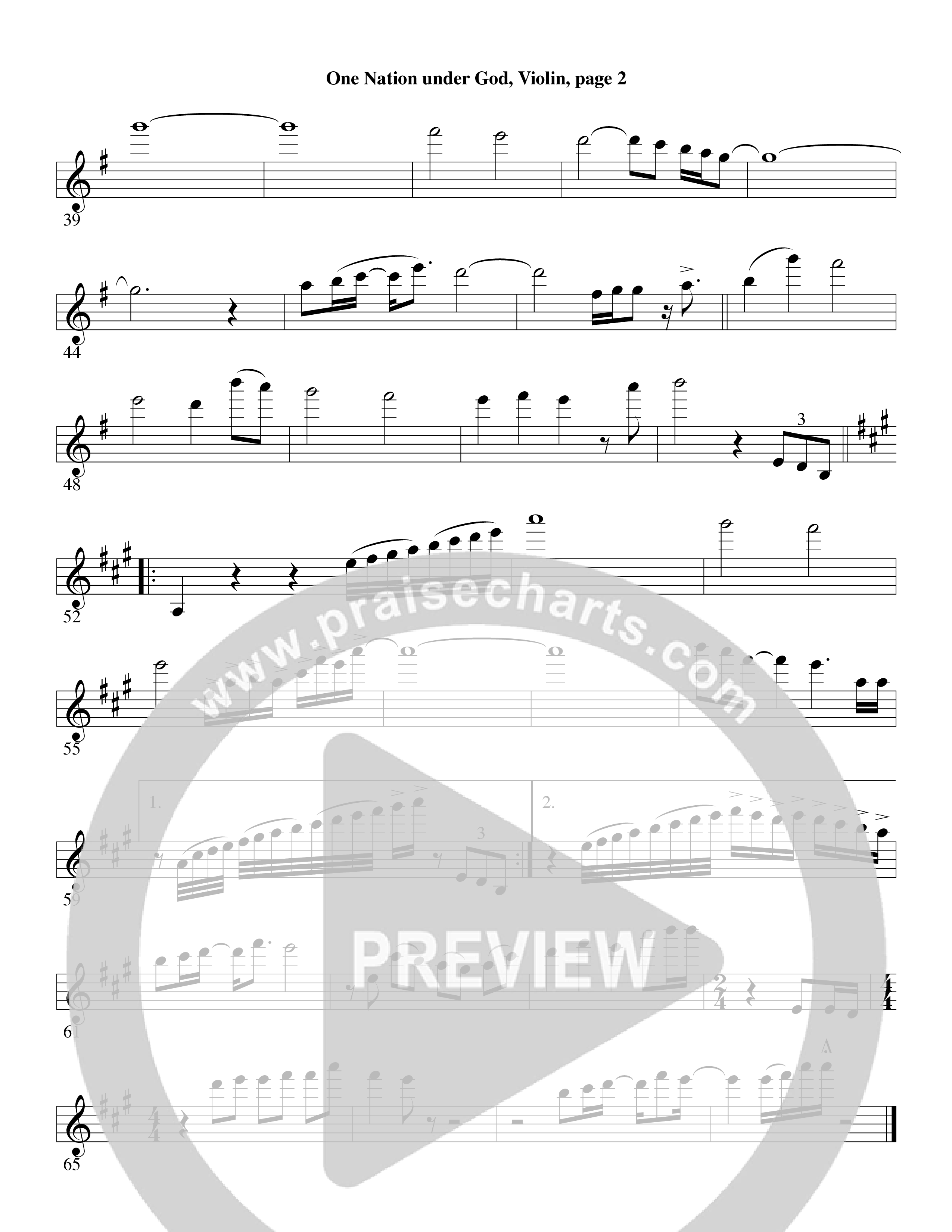 One Nation Under God (Choral Anthem SATB) Violin 1/2 (Word Music Choral / Arr. David Clydesdale)