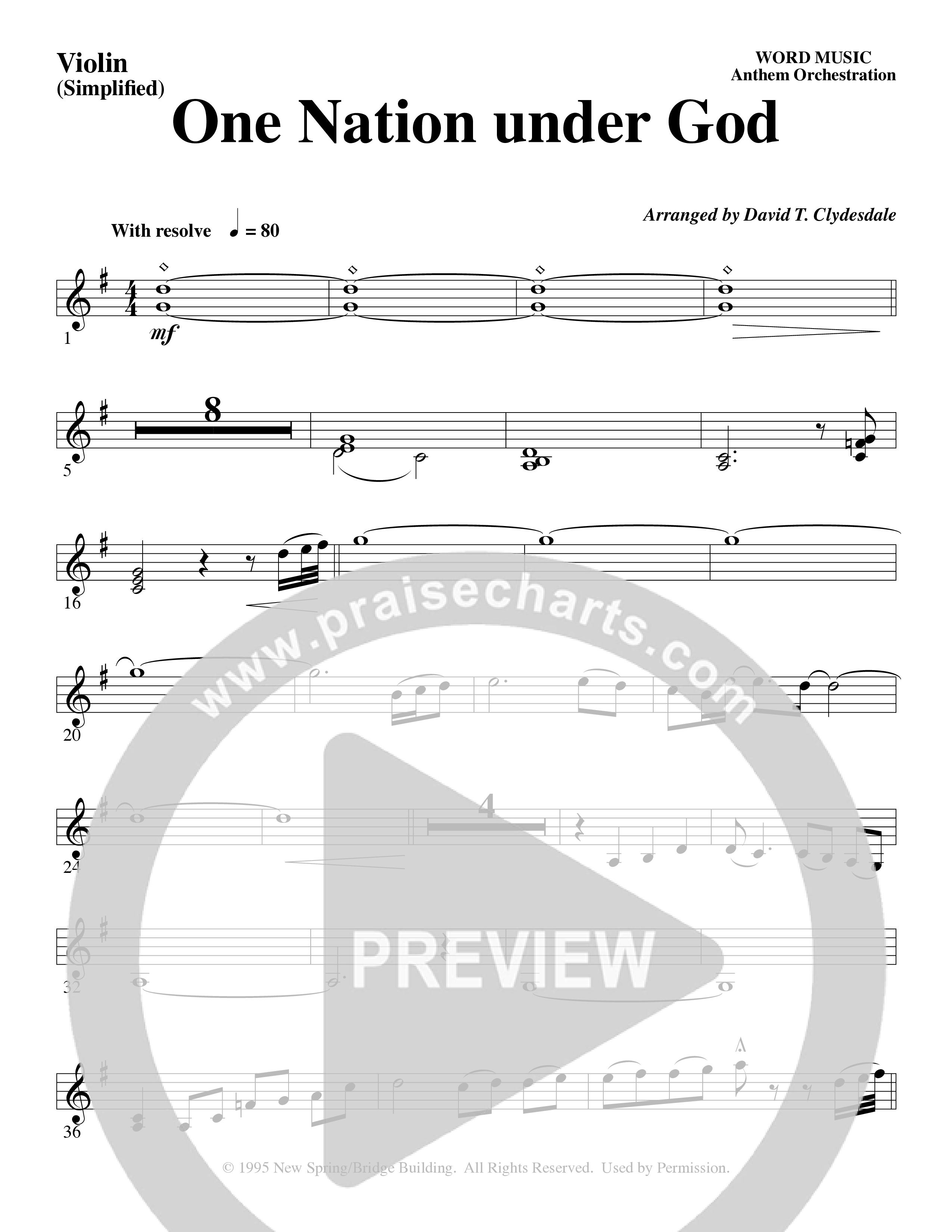 One Nation Under God (Choral Anthem SATB) Violin 1/2 (Word Music Choral / Arr. David Clydesdale)