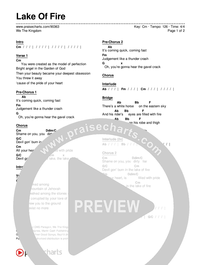 Lake Of Fire Chords & Lyrics (We The Kingdom)