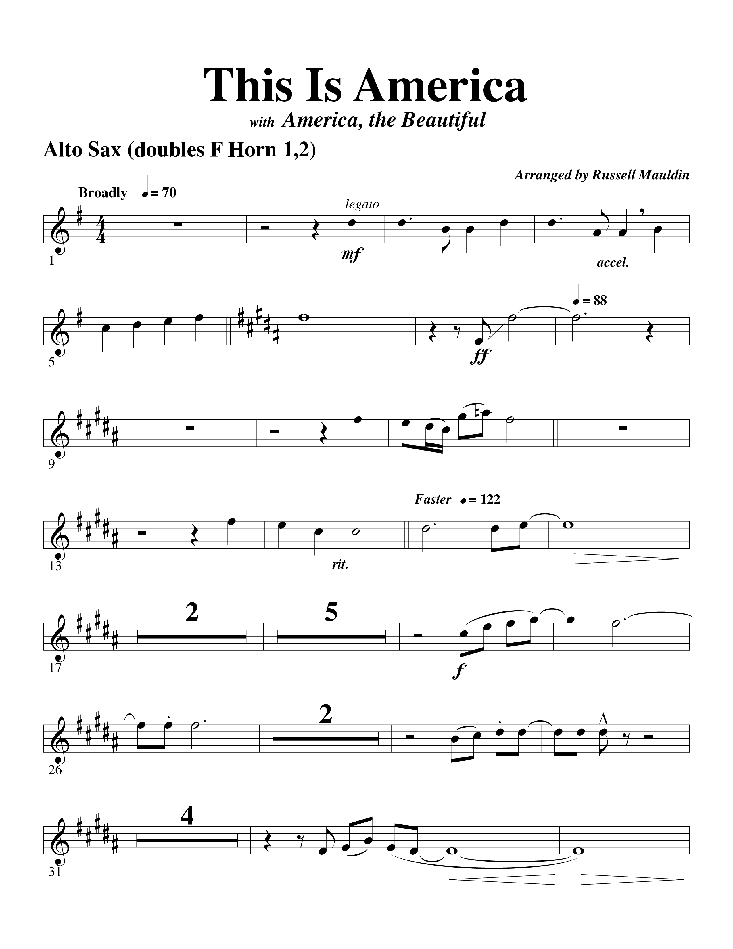 This Is America Alto Sax (Word Music / Arr. Russell Mauldin)