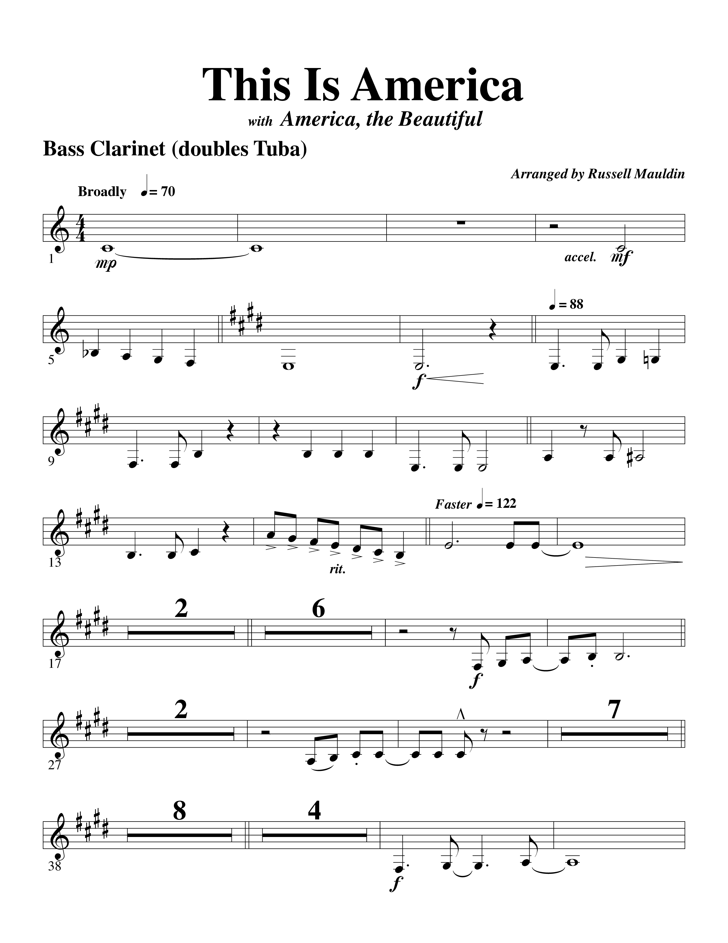 This Is America Bass Clarinet (Word Music / Arr. Russell Mauldin)