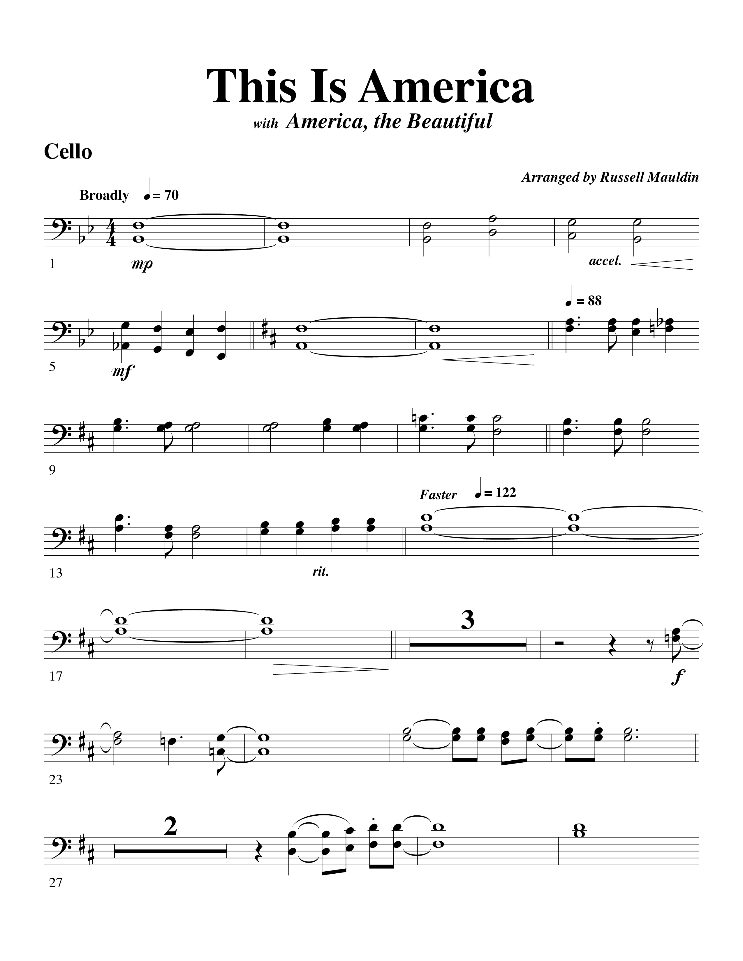 This Is America Cello (Word Music / Arr. Russell Mauldin)