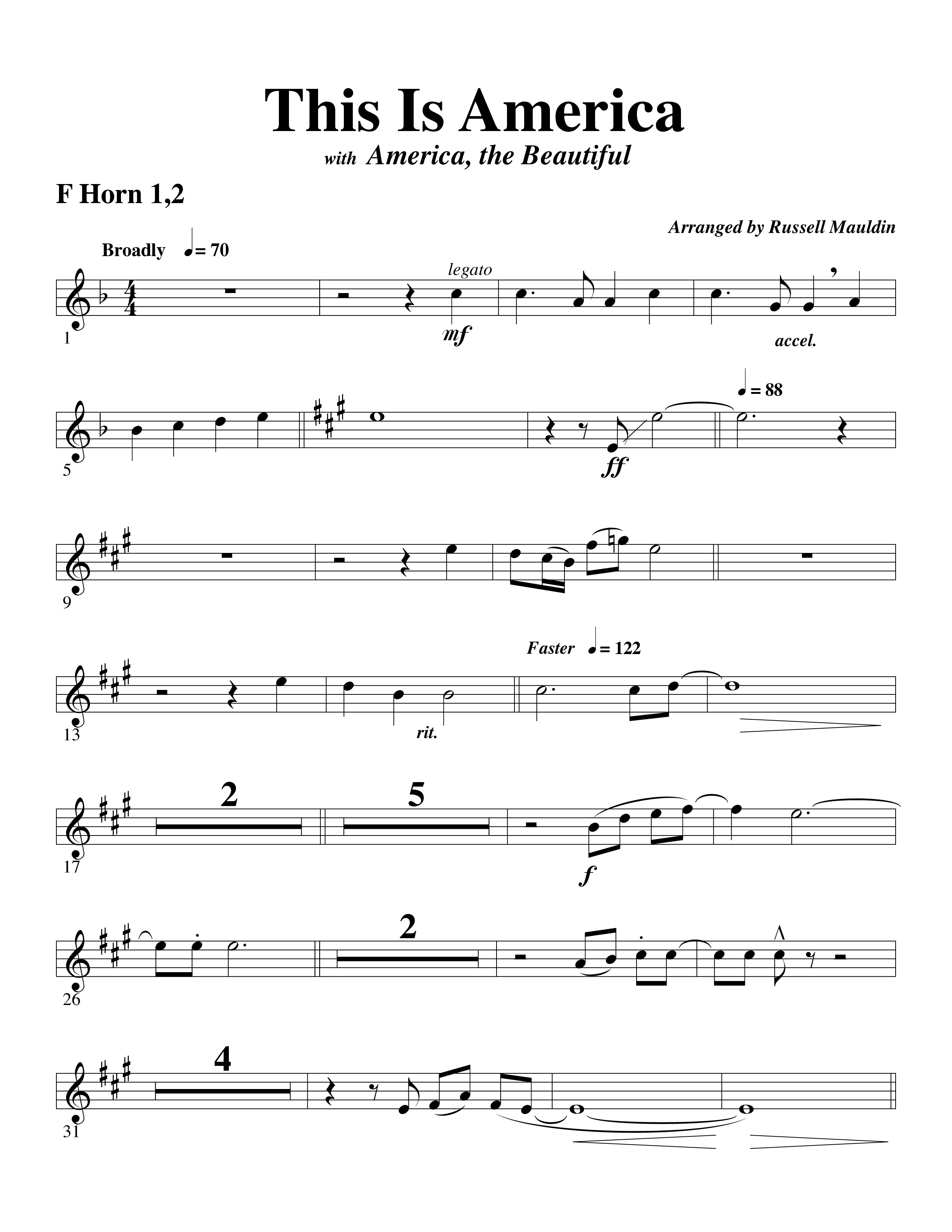 This Is America French Horn 1/2 (Word Music / Arr. Russell Mauldin)