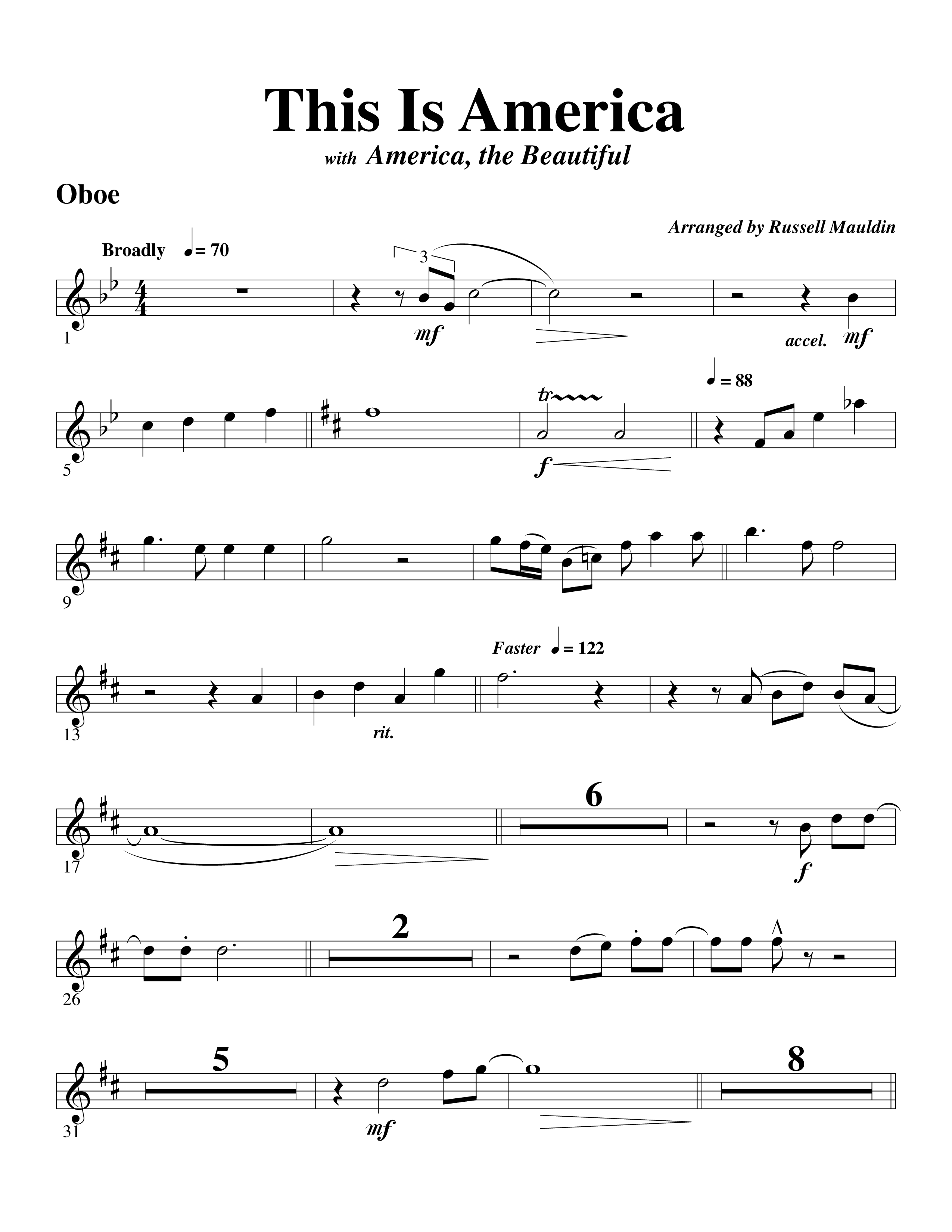 This Is America Oboe (Word Music / Arr. Russell Mauldin)