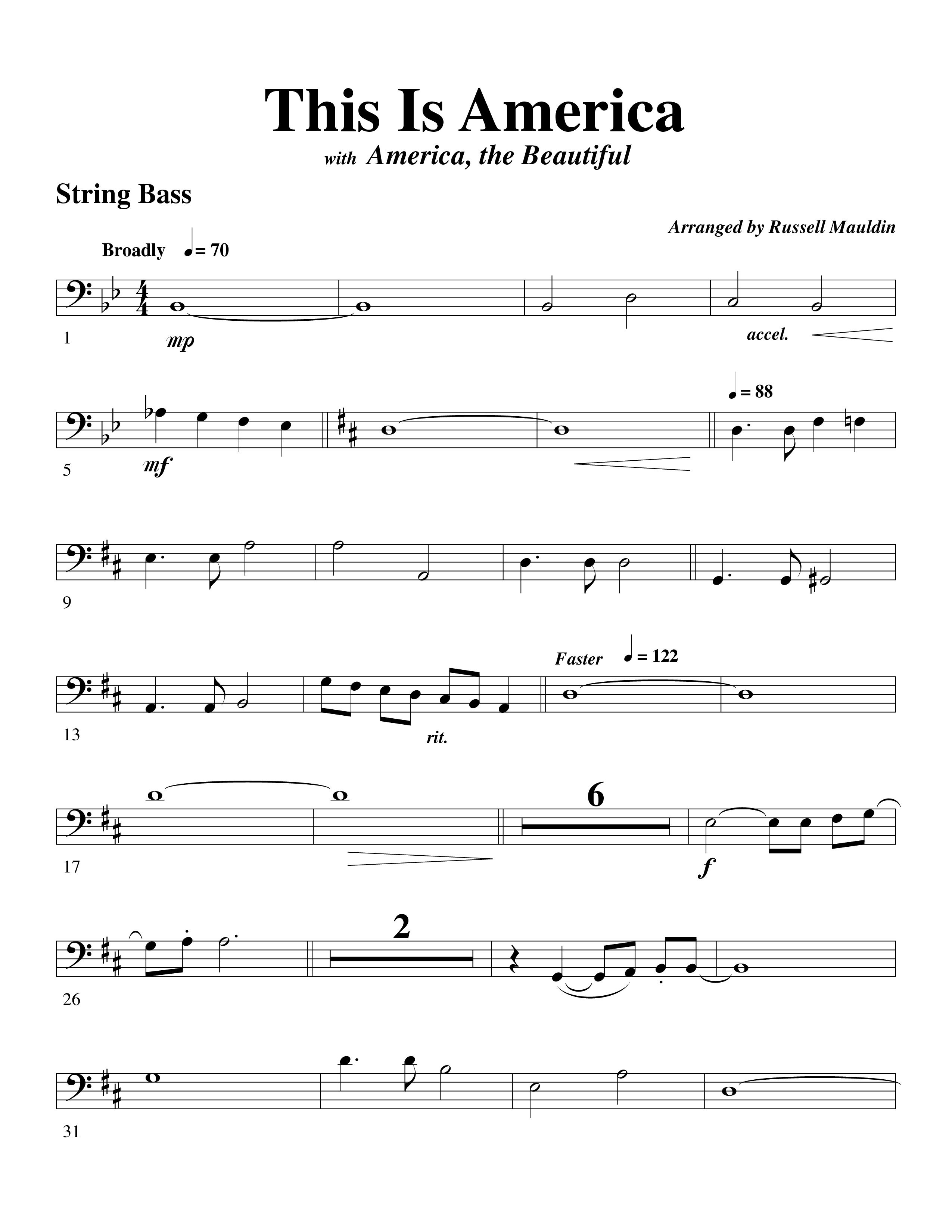 This Is America String Bass (Word Music / Arr. Russell Mauldin)
