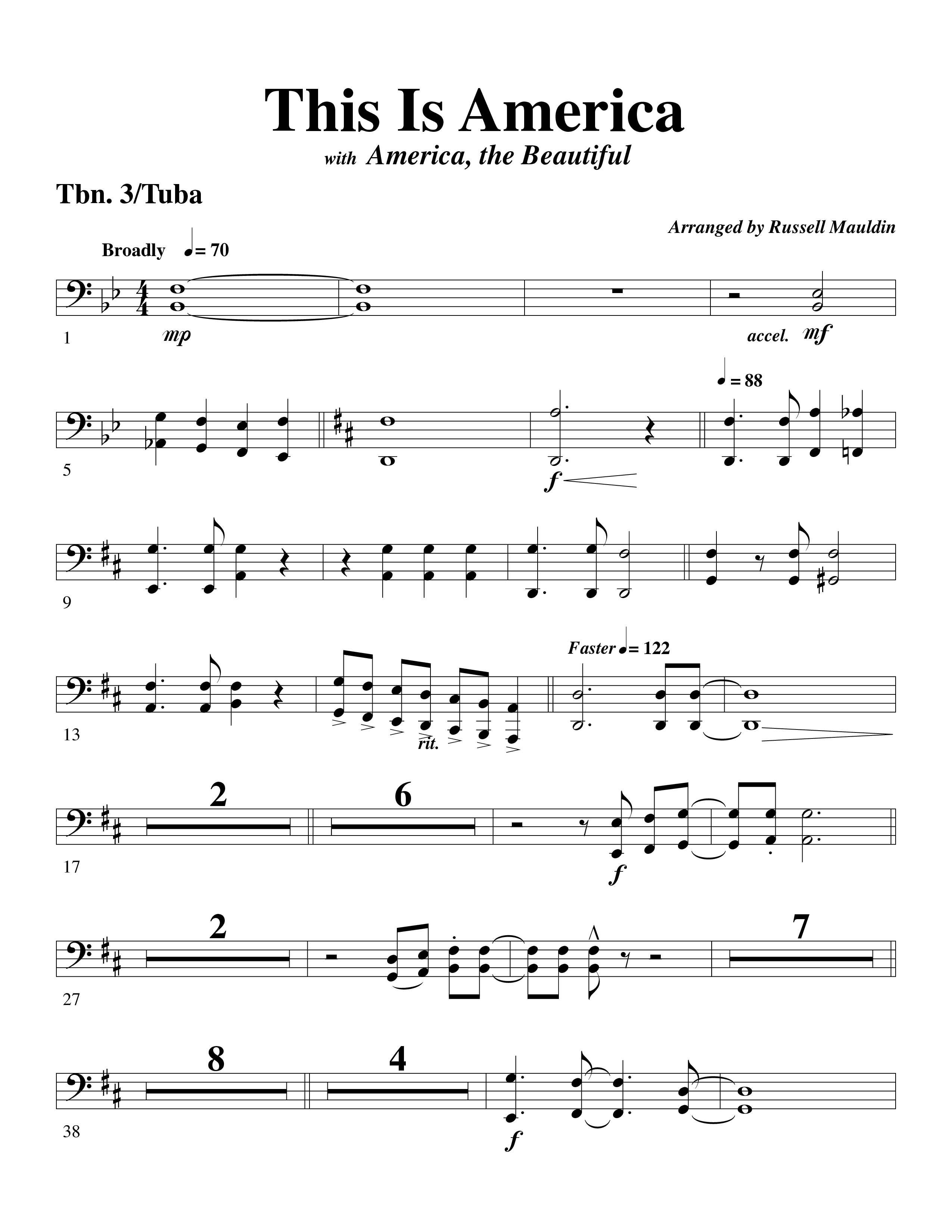 This Is America Trombone 3/Tuba (Word Music / Arr. Russell Mauldin)