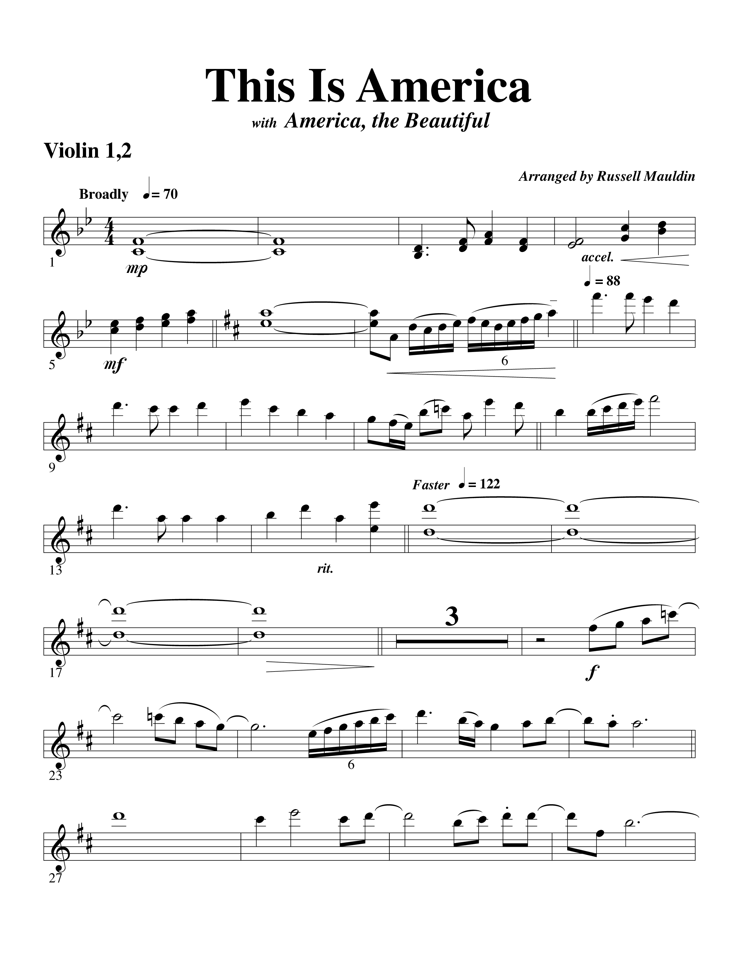 This Is America Violin 1/2 (Word Music / Arr. Russell Mauldin)