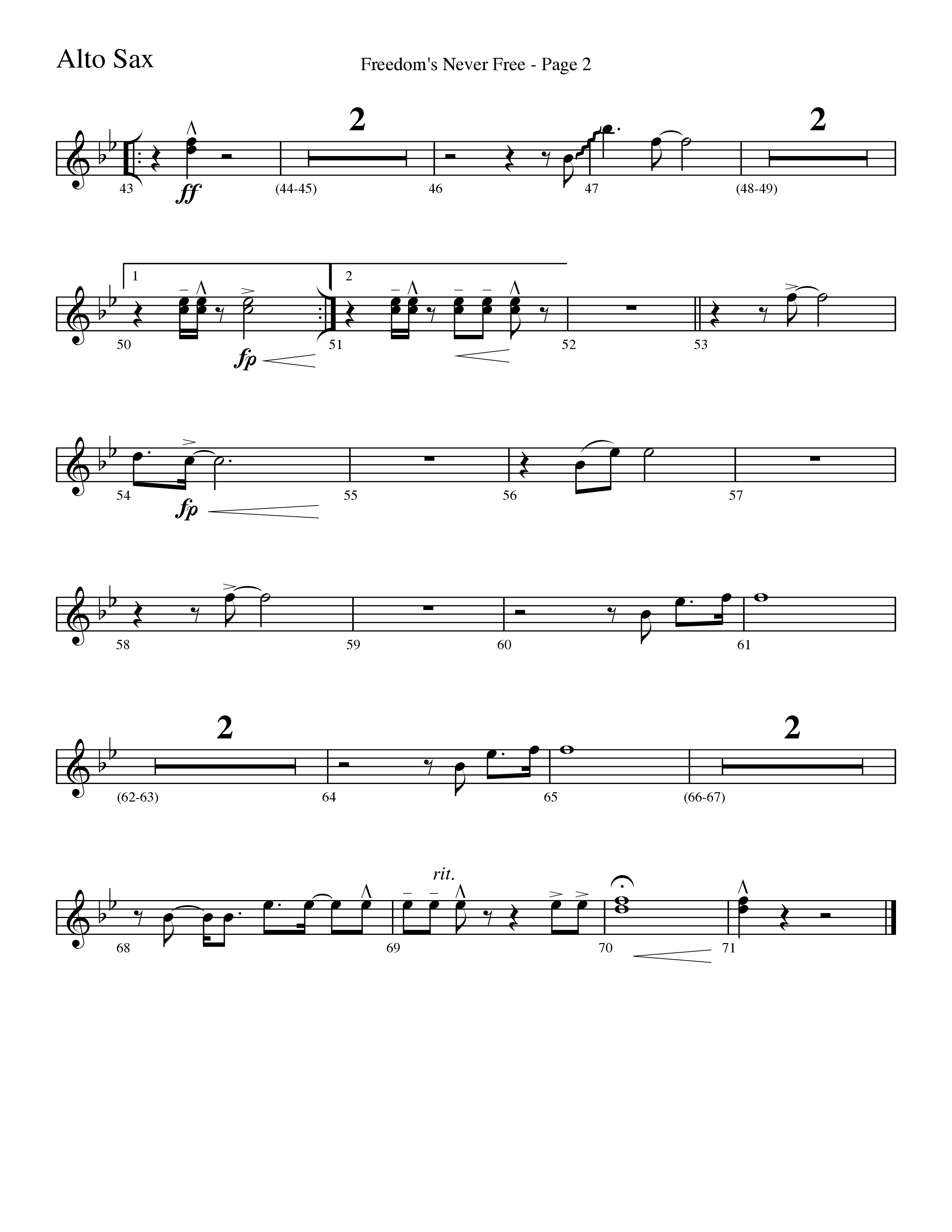 Freedom's Never Free (Choral Anthem SATB) Alto Sax (Word Music Choral / Arr. Camp Kirkland)