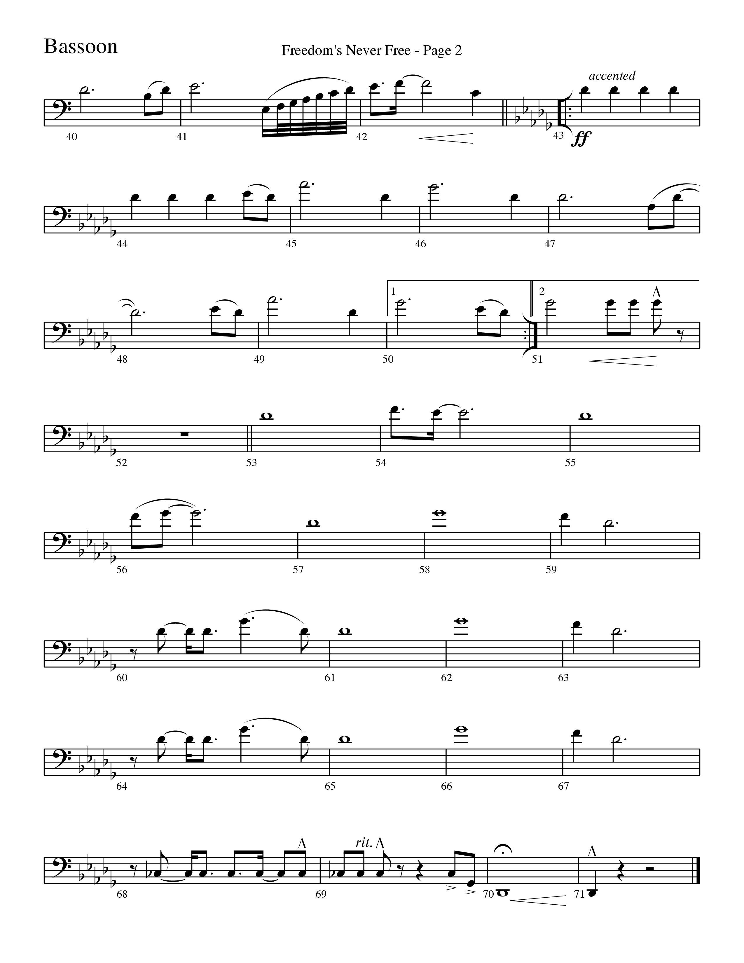 Freedom's Never Free (Choral Anthem SATB) Bassoon (Word Music Choral / Arr. Camp Kirkland)