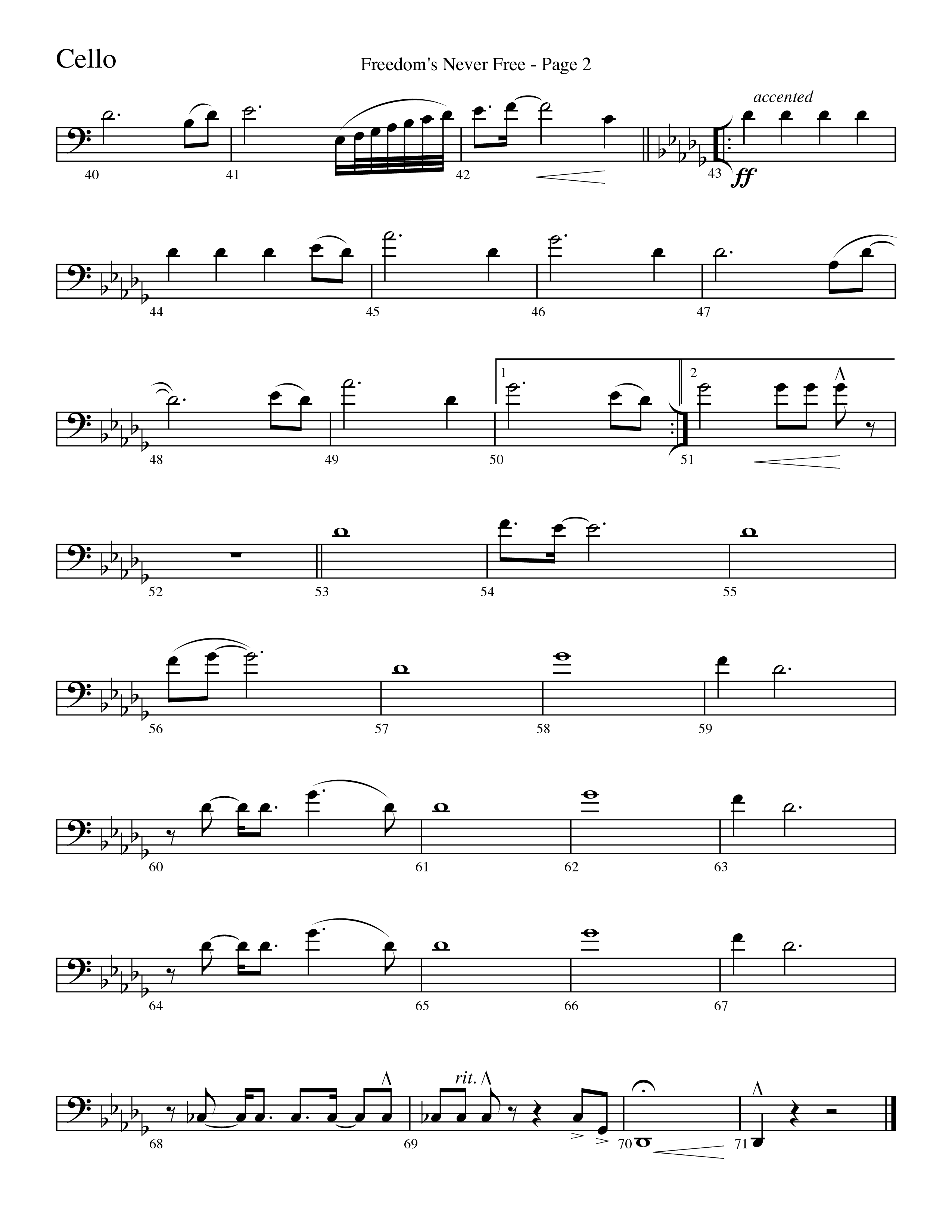 Freedom's Never Free (Choral Anthem SATB) Cello (Word Music Choral / Arr. Camp Kirkland)