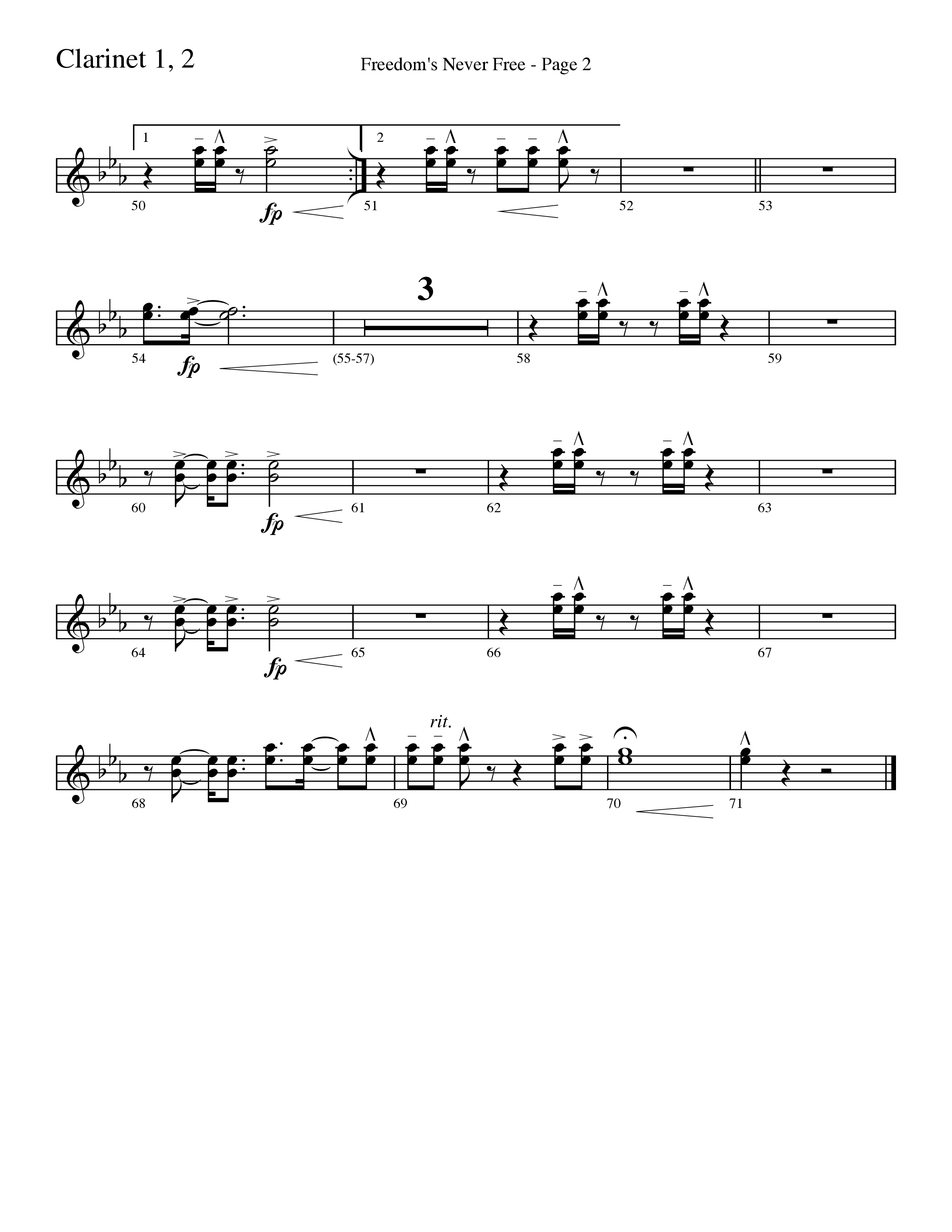Freedom's Never Free (Choral Anthem SATB) Clarinet 1/2 (Word Music Choral / Arr. Camp Kirkland)