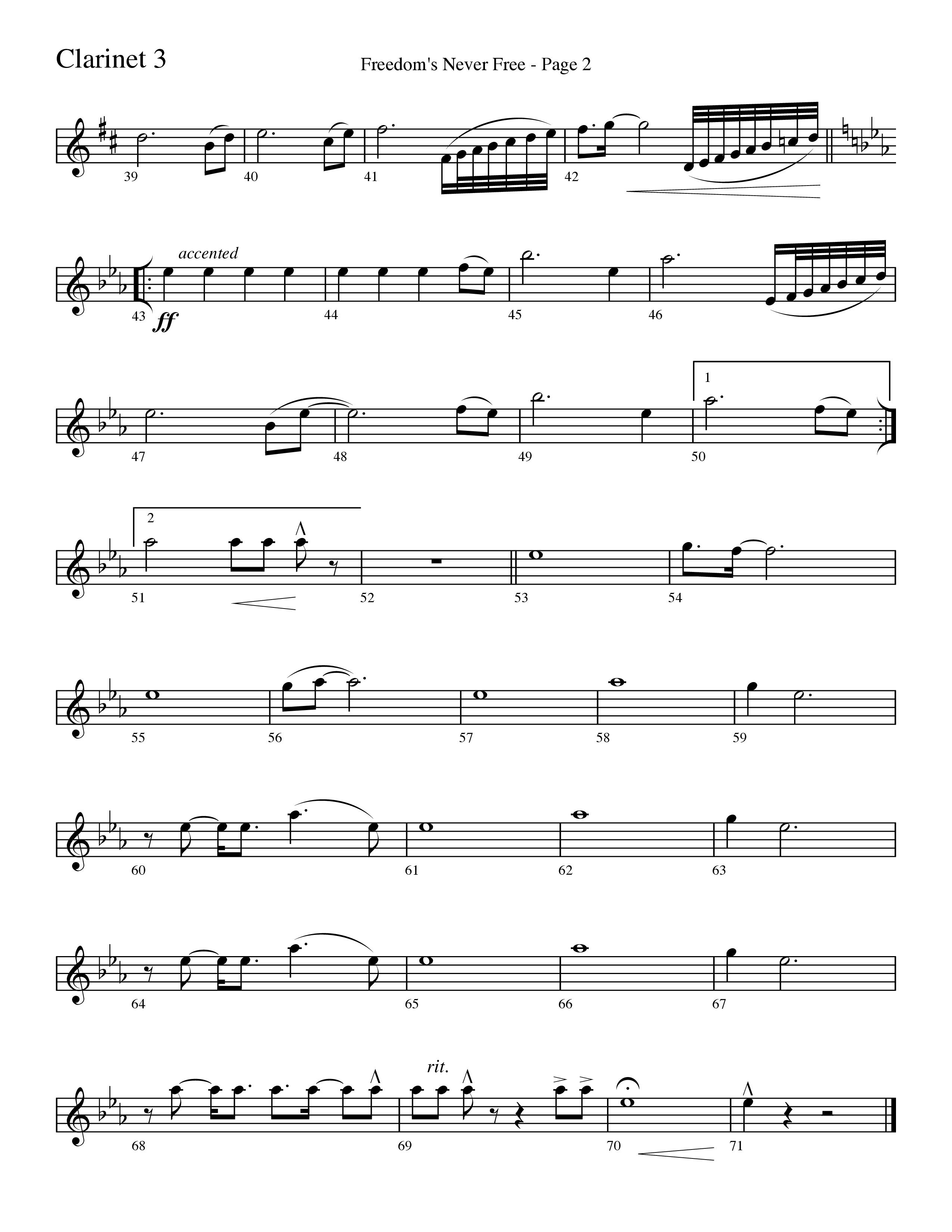 Freedom's Never Free (Choral Anthem SATB) Clarinet 3 (Word Music Choral / Arr. Camp Kirkland)