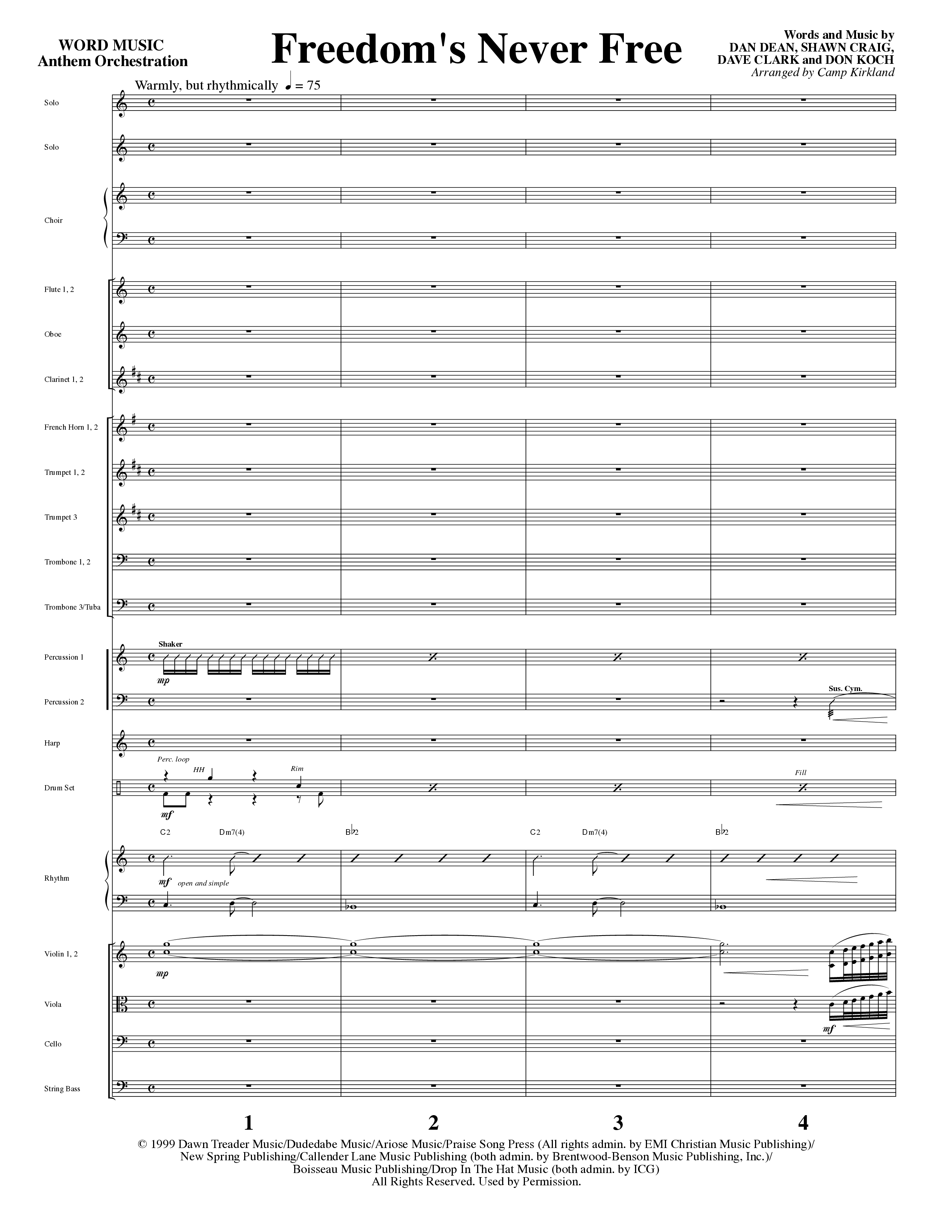 Freedom's Never Free (Choral Anthem SATB) Orchestration (Word Music Choral / Arr. Camp Kirkland)