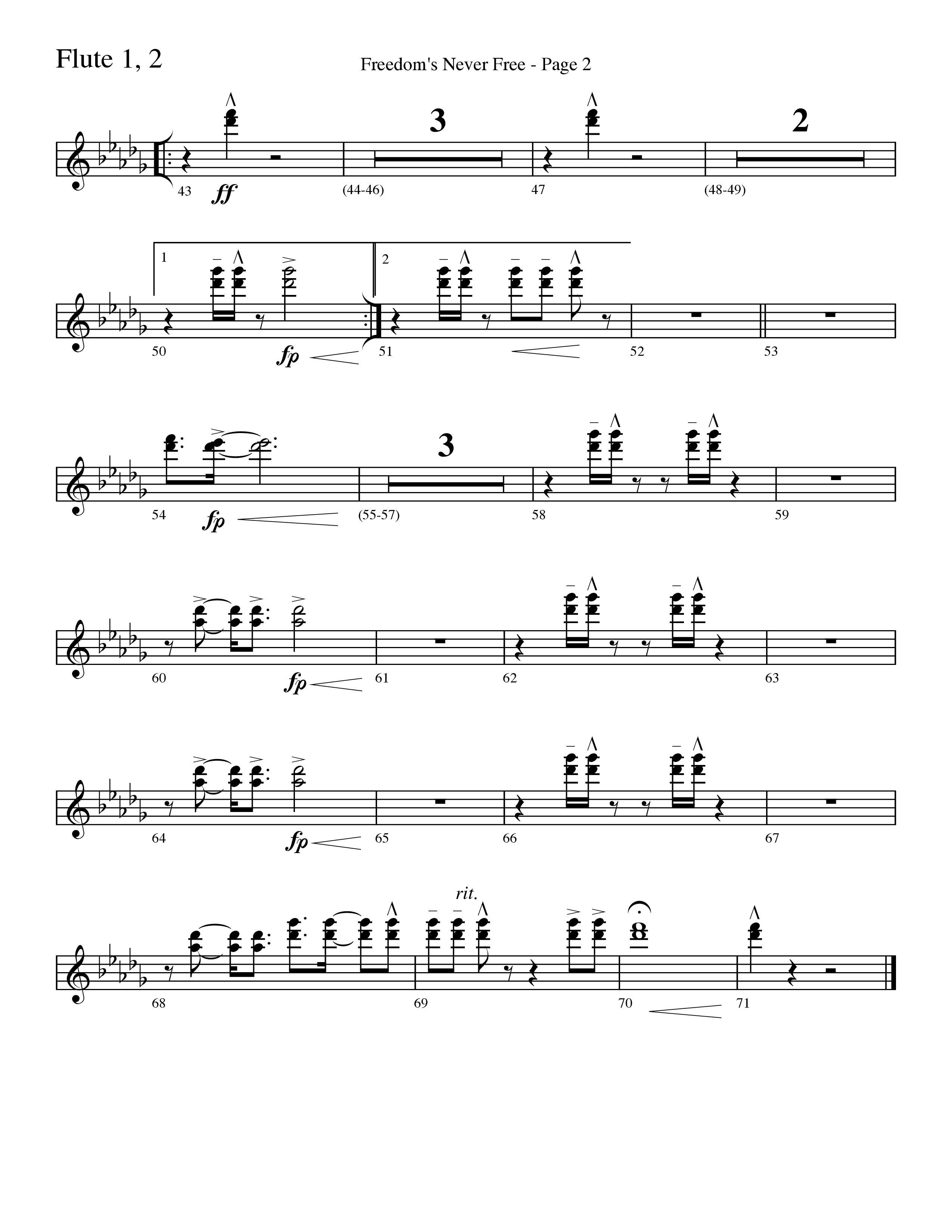 Freedom's Never Free (Choral Anthem SATB) Flute 1/2 (Word Music Choral / Arr. Camp Kirkland)