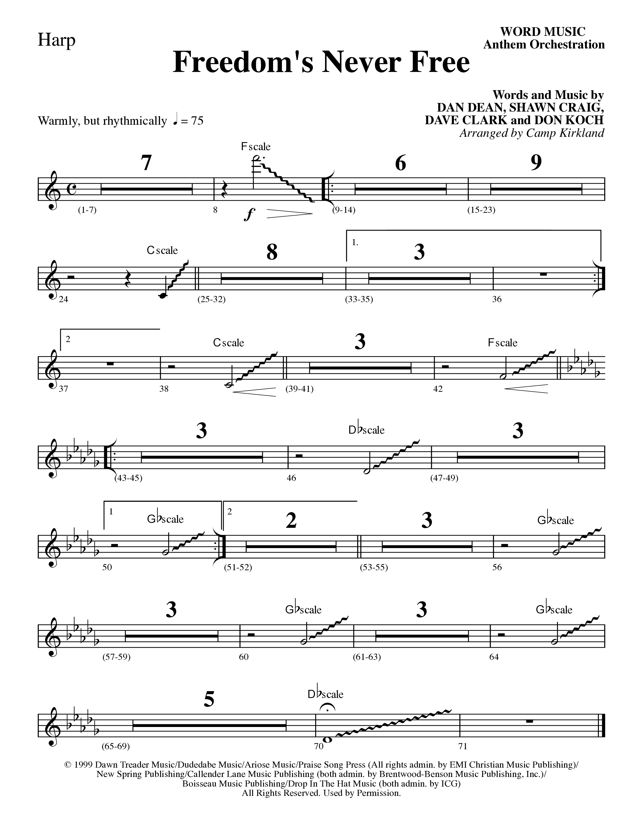 Freedom's Never Free (Choral Anthem SATB) Harp (Word Music Choral / Arr. Camp Kirkland)
