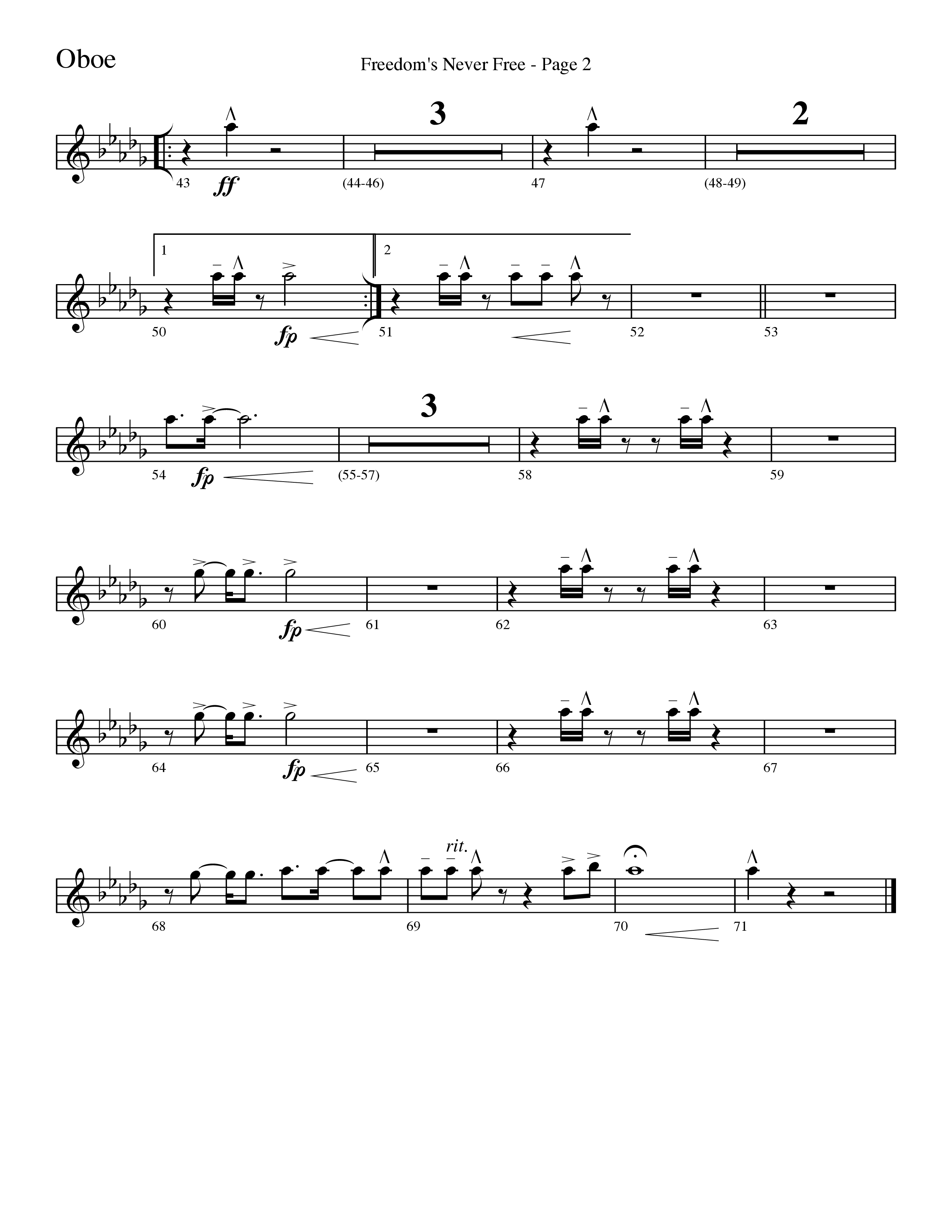 Freedom's Never Free (Choral Anthem SATB) Oboe (Word Music Choral / Arr. Camp Kirkland)