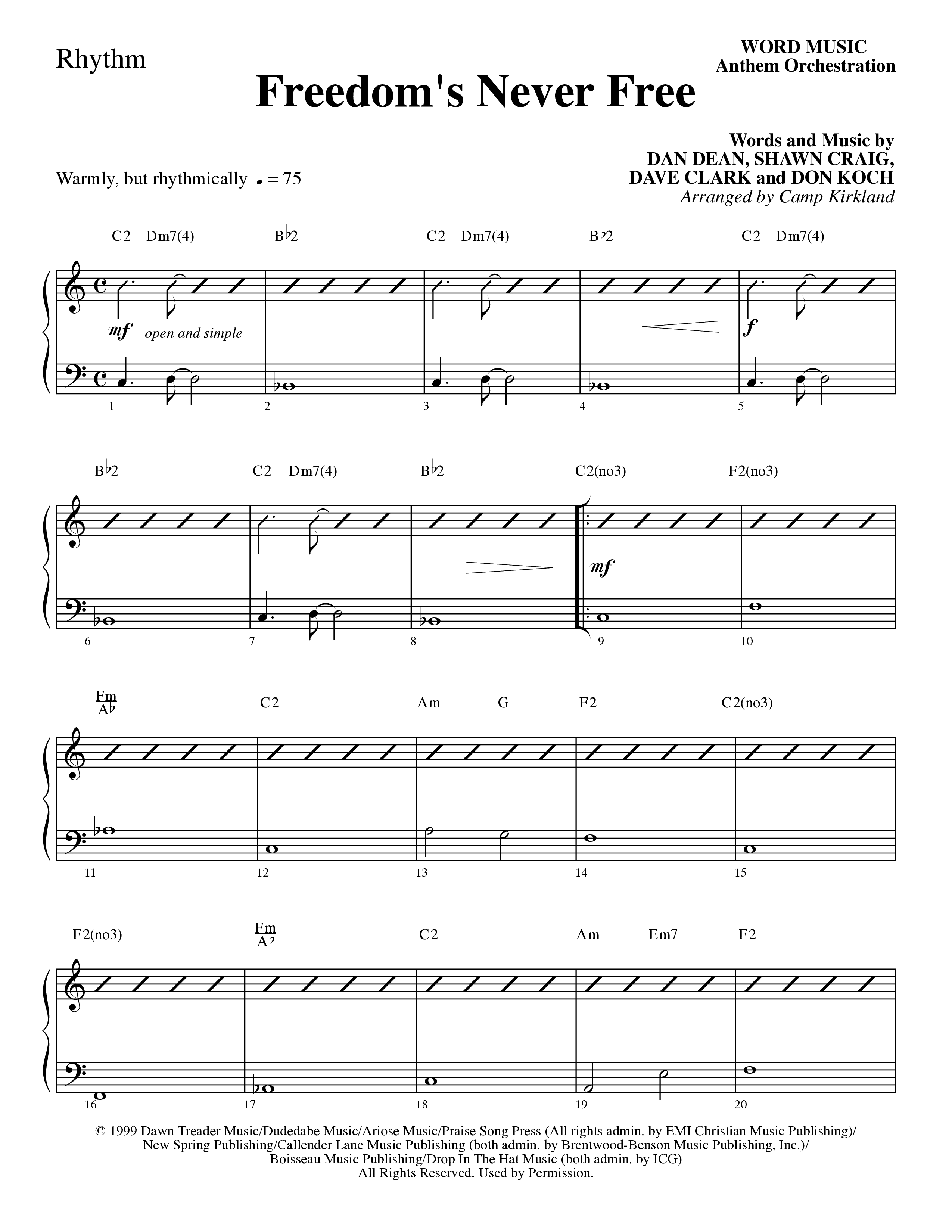 Freedom's Never Free (Choral Anthem SATB) Rhythm/Vocal (Word Music Choral / Arr. Camp Kirkland)