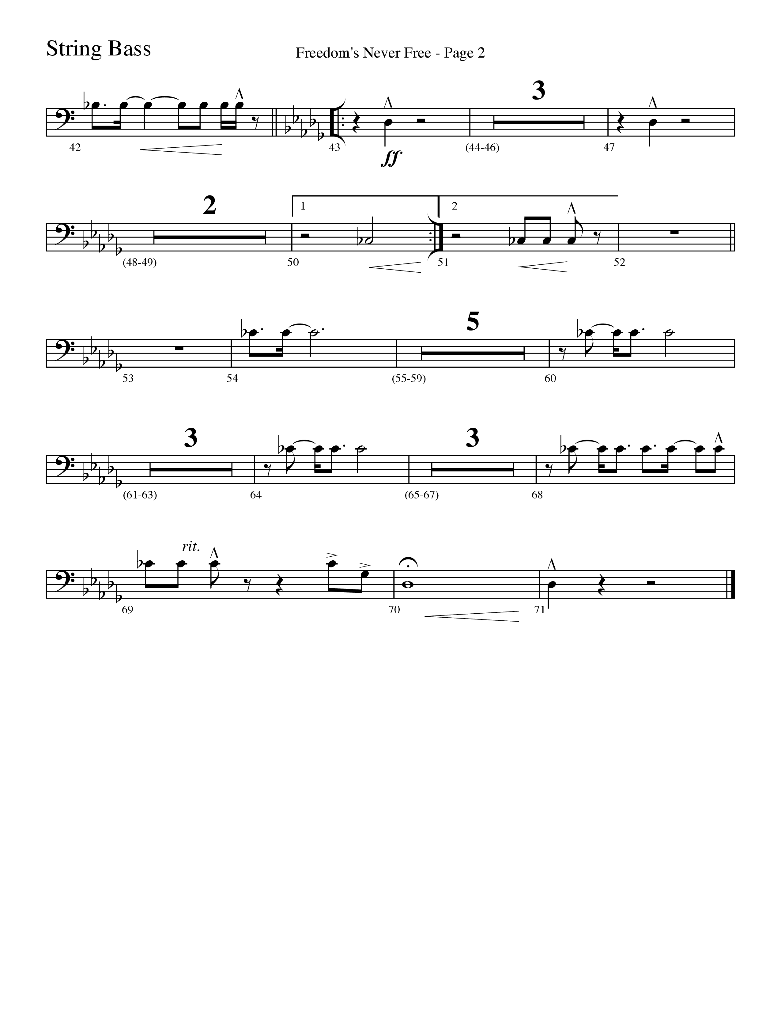 Freedom's Never Free (Choral Anthem SATB) String Bass (Word Music Choral / Arr. Camp Kirkland)