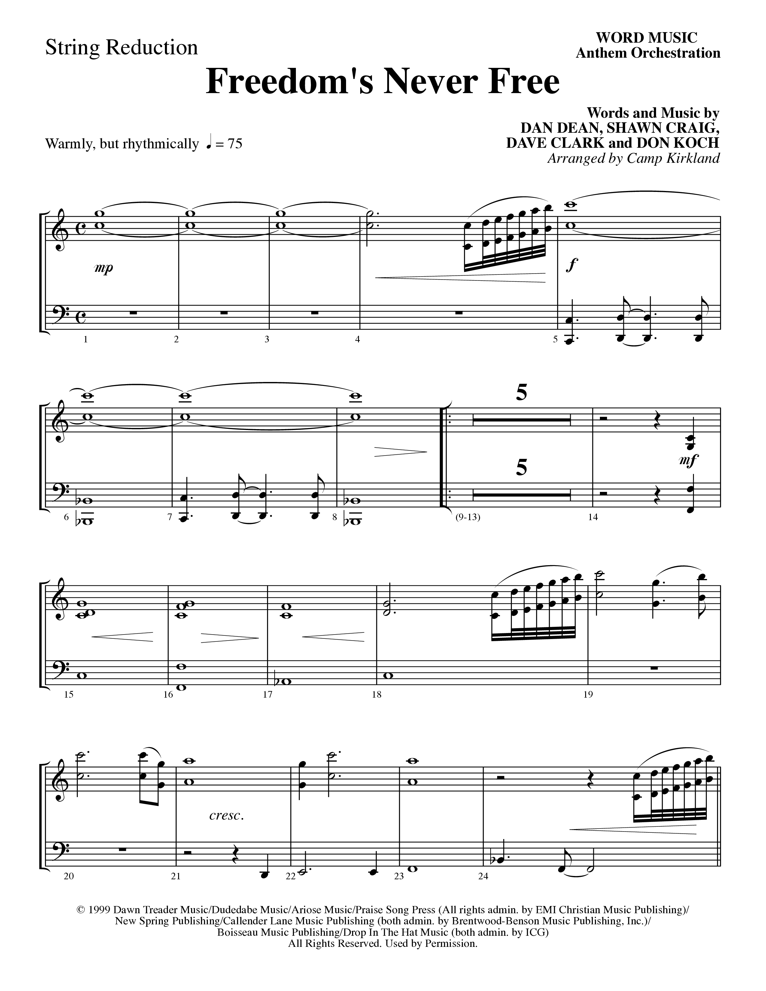 Freedom's Never Free (Choral Anthem SATB) String Reduction (Word Music Choral / Arr. Camp Kirkland)