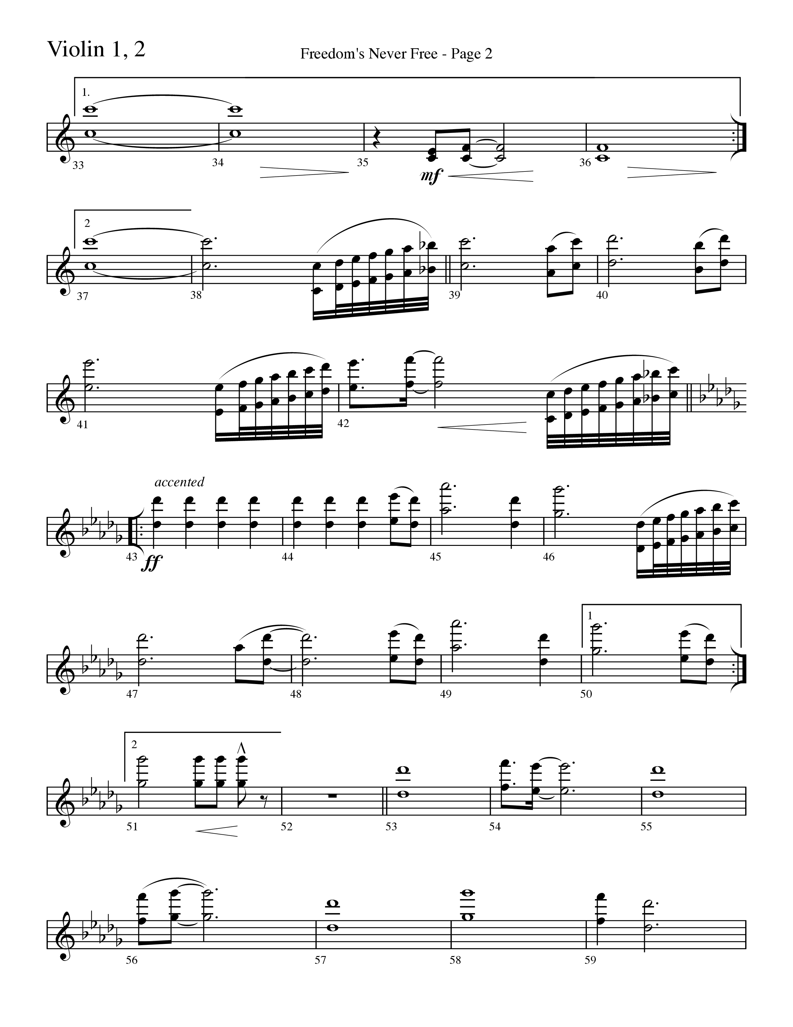 Freedom's Never Free (Choral Anthem SATB) Violin 1/2 (Word Music Choral / Arr. Camp Kirkland)