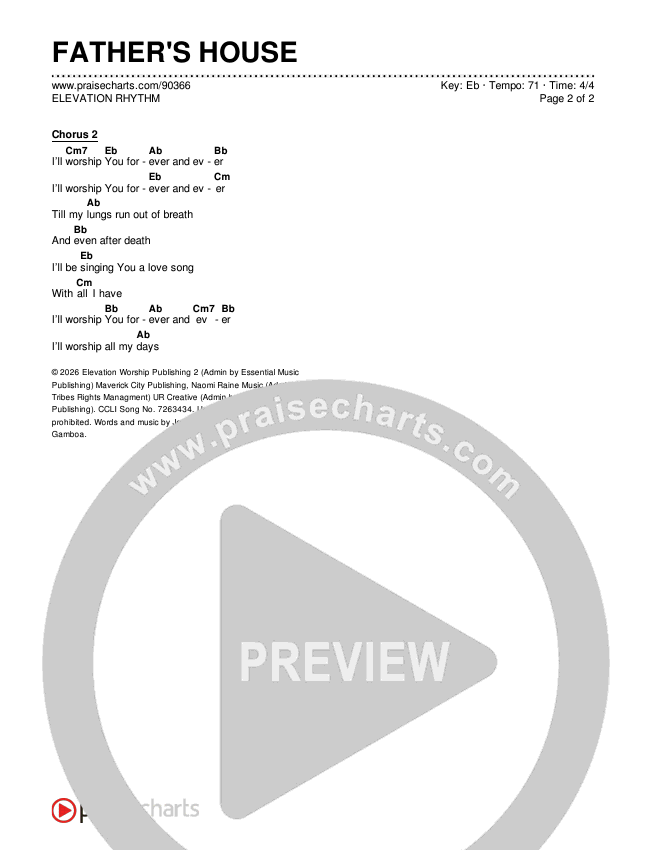 FATHER'S HOUSE Chords & Lyrics (ELEVATION RHYTHM)