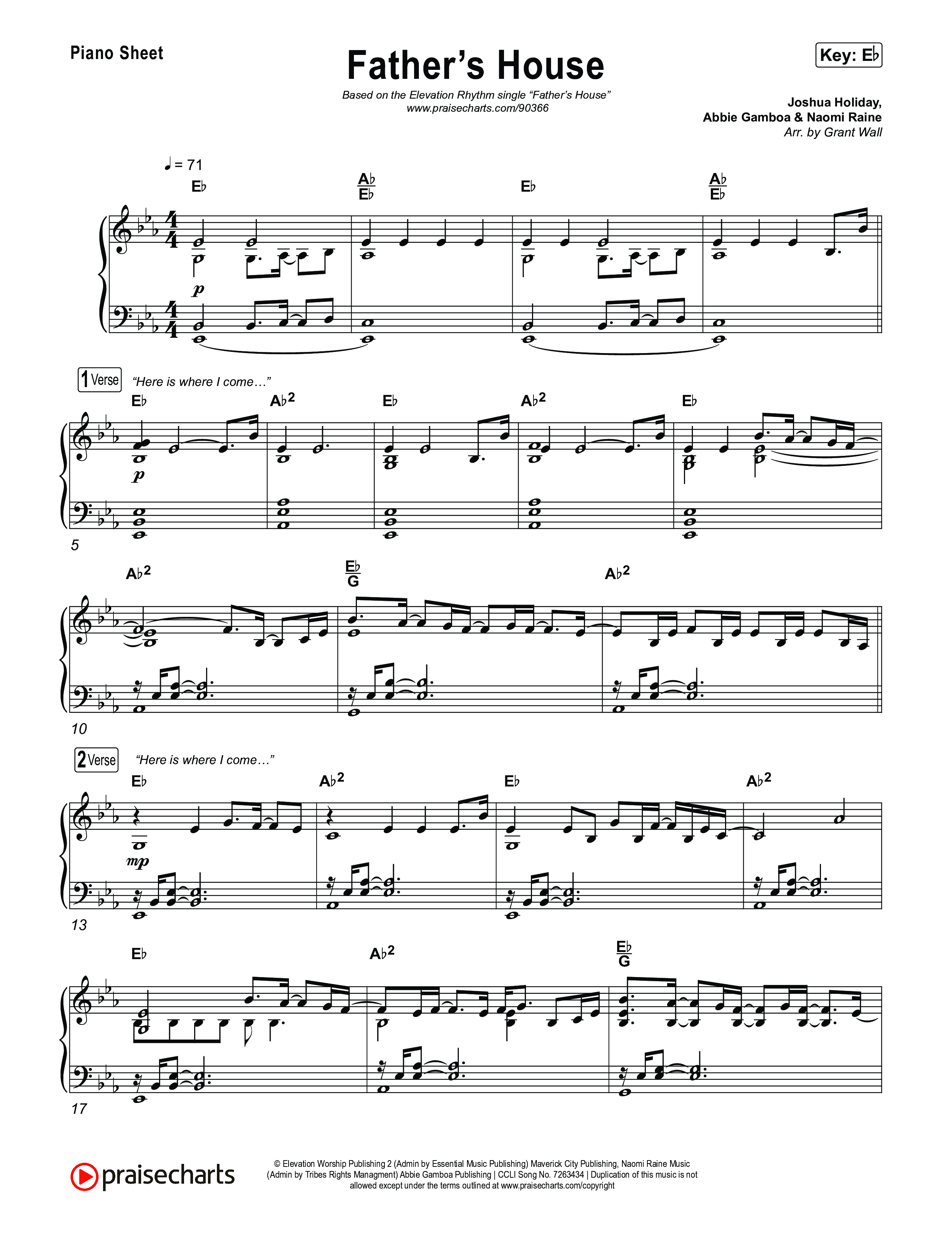 FATHER'S HOUSE Piano Sheet (ELEVATION RHYTHM)