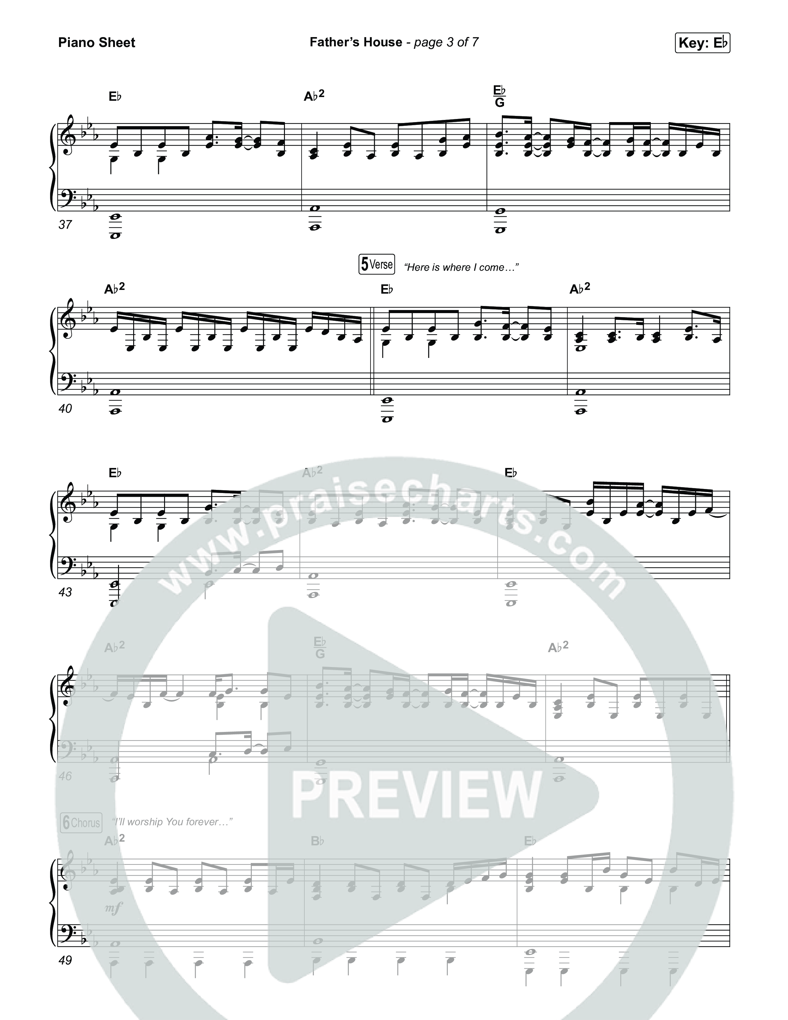 FATHER'S HOUSE Piano Sheet (ELEVATION RHYTHM)