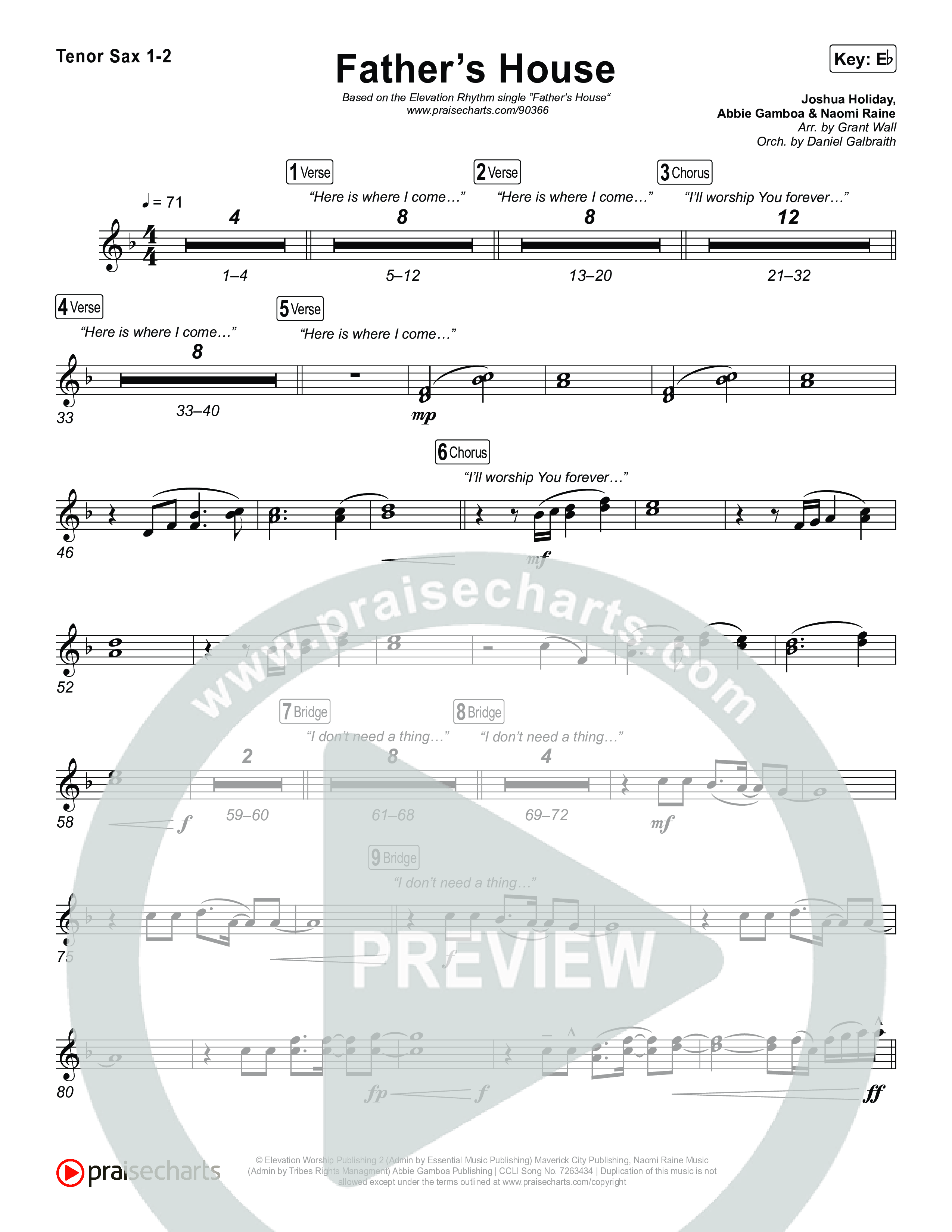 FATHER'S HOUSE Tenor Sax 1,2 (ELEVATION RHYTHM)