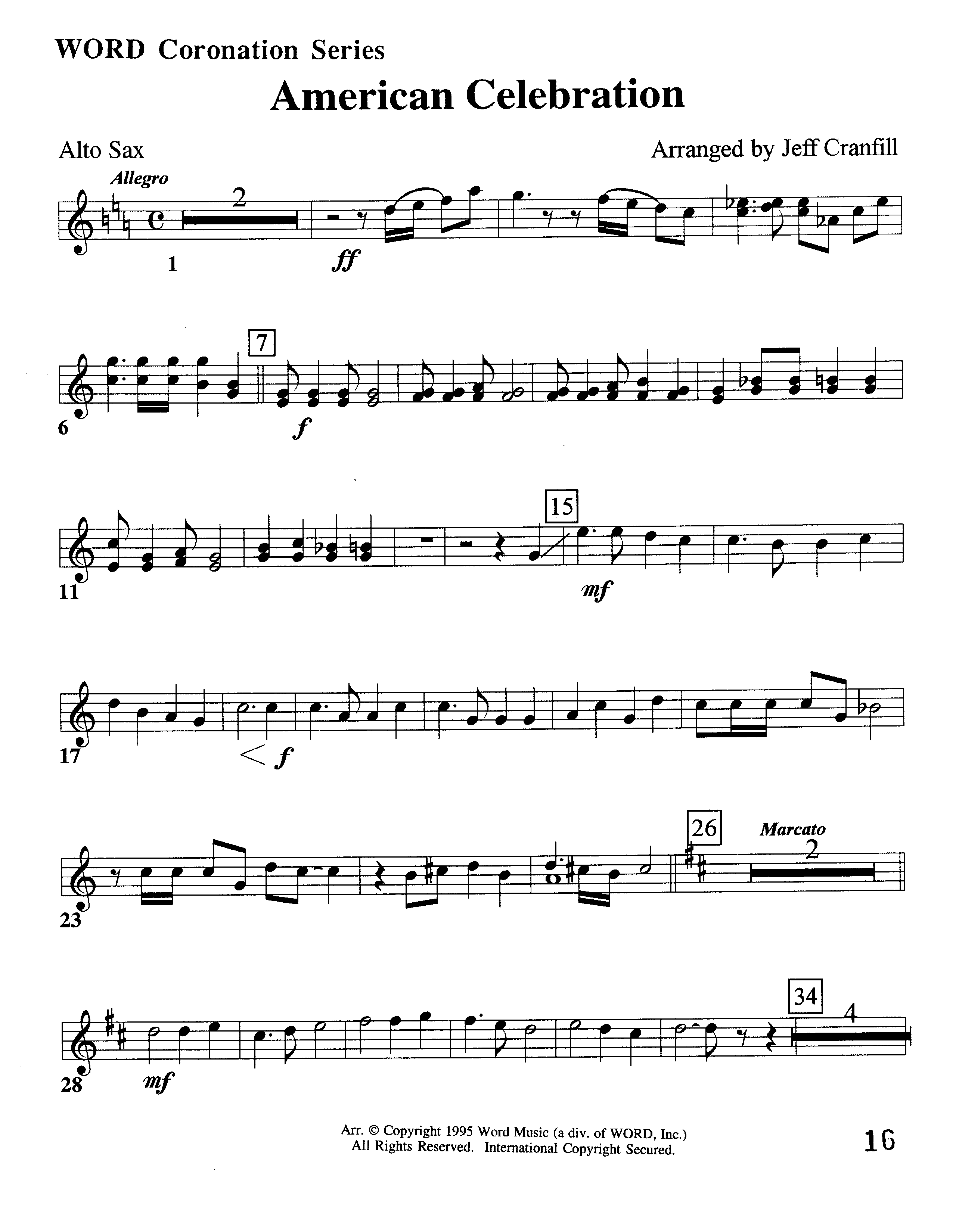 American Celebration (Instrumental) Alto Sax (Word Music / Arr. Jeff Cranfill)