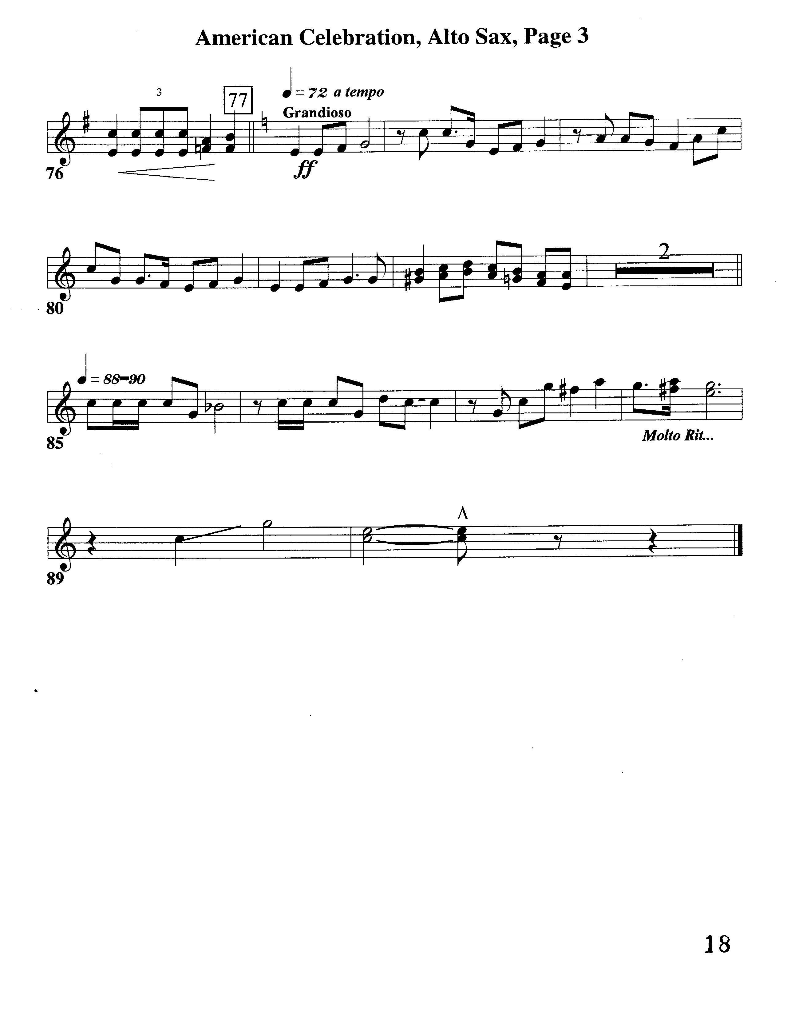 American Celebration (Instrumental) Alto Sax (Word Music / Arr. Jeff Cranfill)