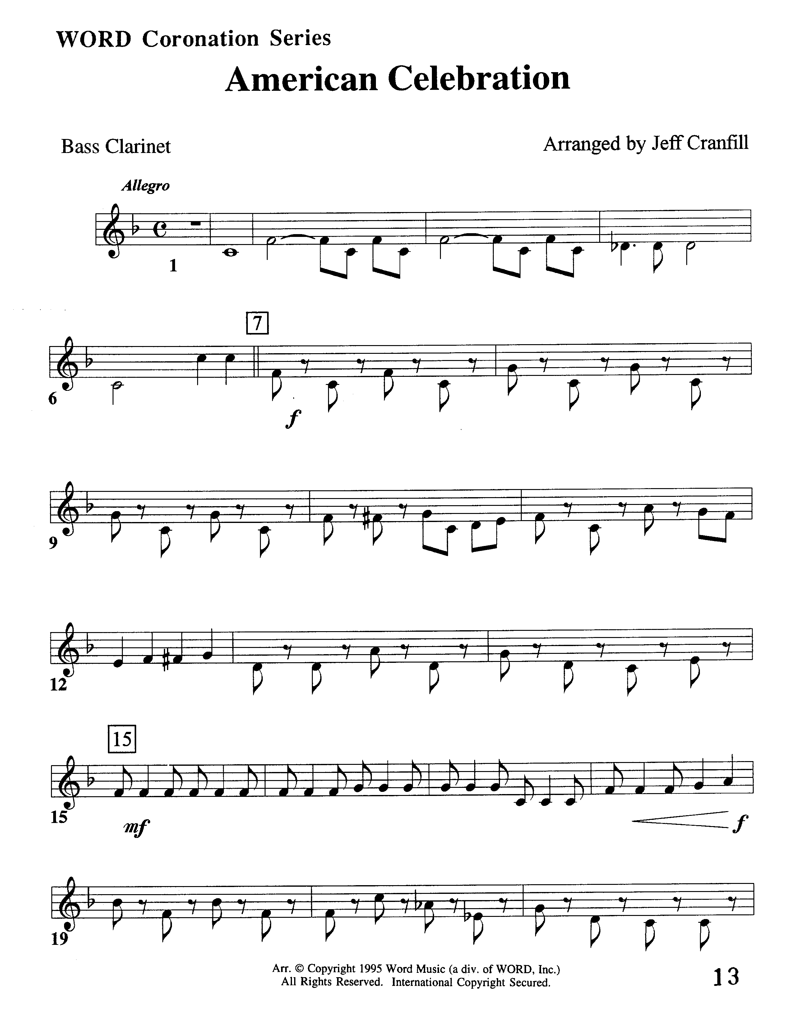 American Celebration (Instrumental) Bass Clarinet (Word Music / Arr. Jeff Cranfill)