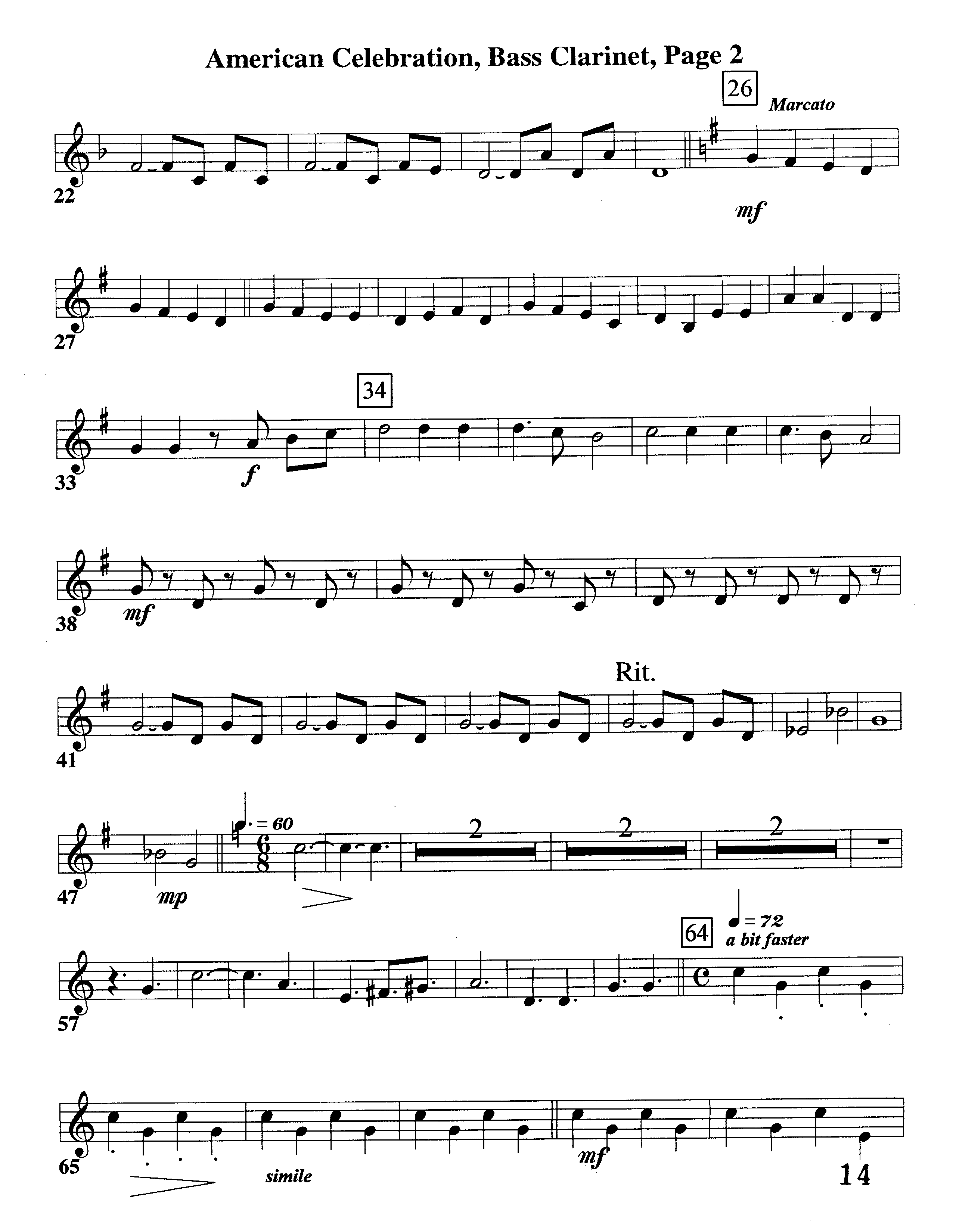 American Celebration (Instrumental) Bass Clarinet (Word Music / Arr. Jeff Cranfill)