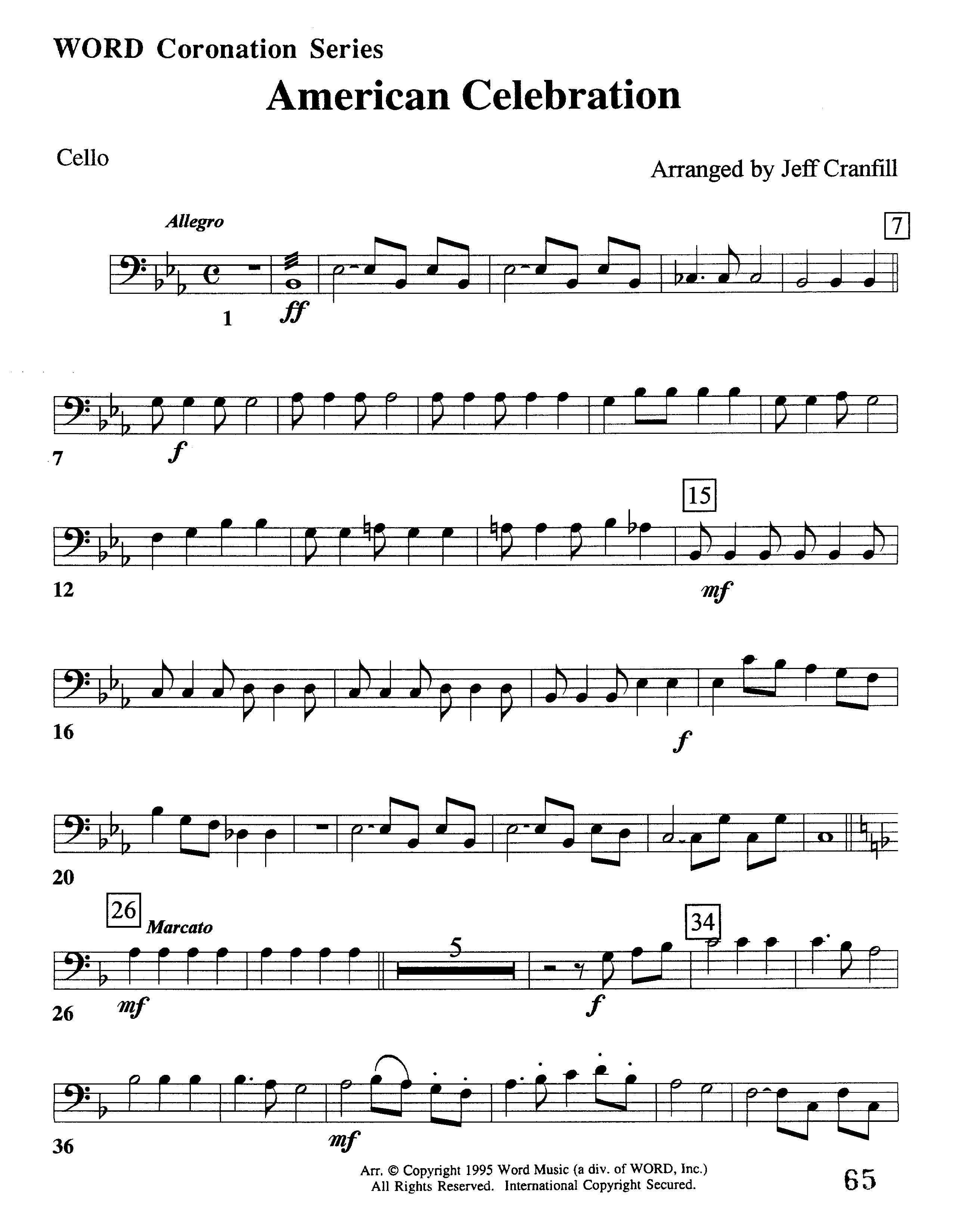 American Celebration (Instrumental) Cello (Word Music / Arr. Jeff Cranfill)