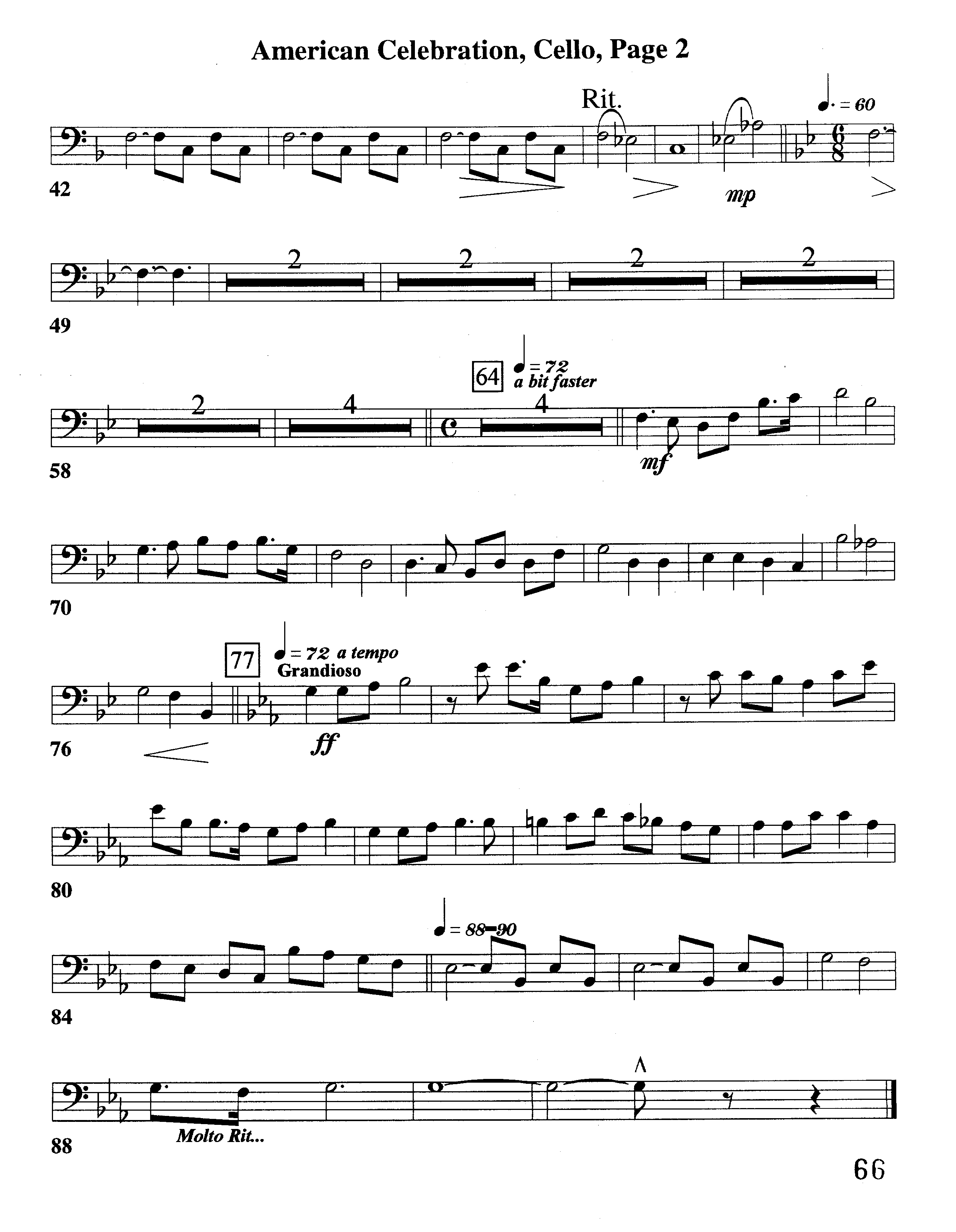 American Celebration (Instrumental) Cello (Word Music / Arr. Jeff Cranfill)