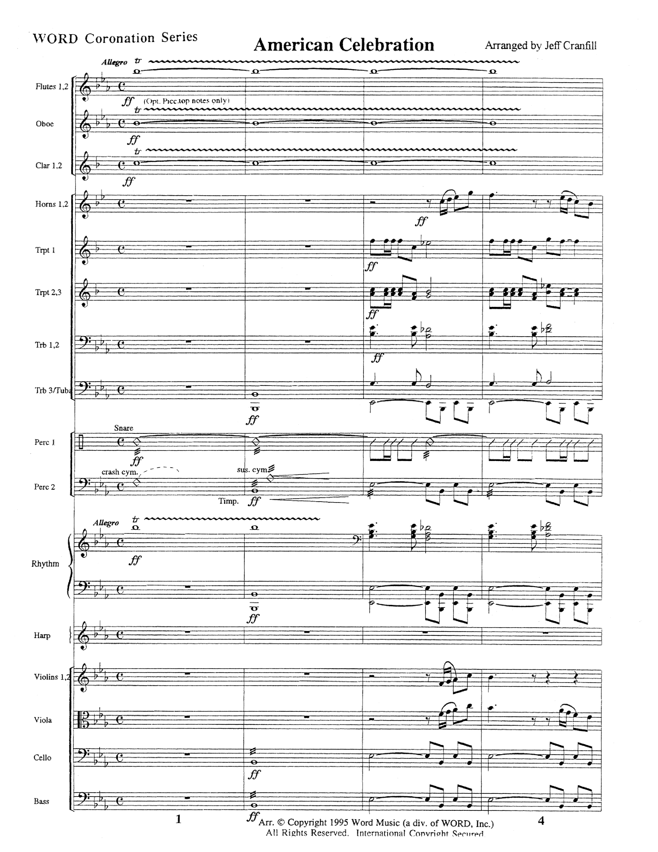 American Celebration (Instrumental) Orchestration (Word Music / Arr. Jeff Cranfill)