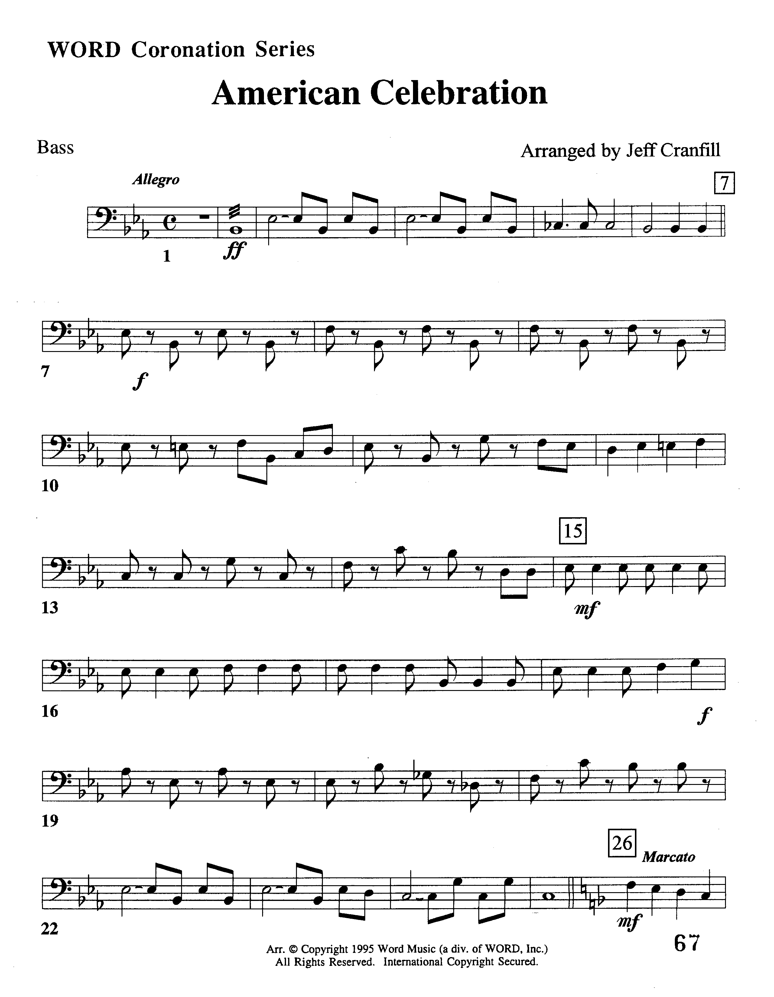 American Celebration (Instrumental) Double Bass (Word Music / Arr. Jeff Cranfill)