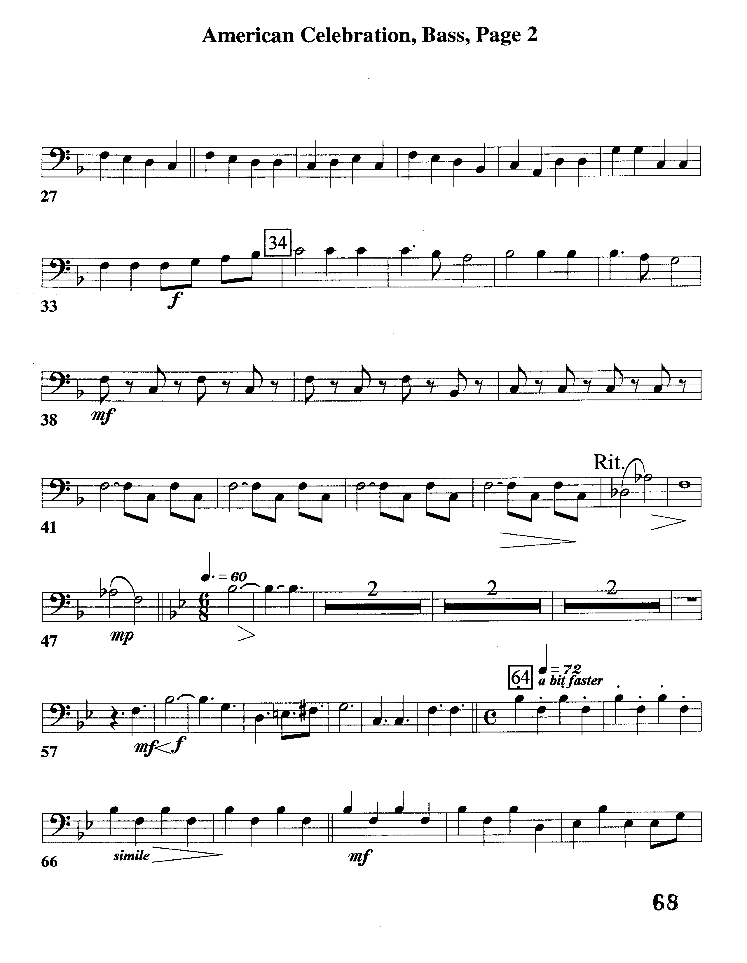 American Celebration (Instrumental) Double Bass (Word Music / Arr. Jeff Cranfill)