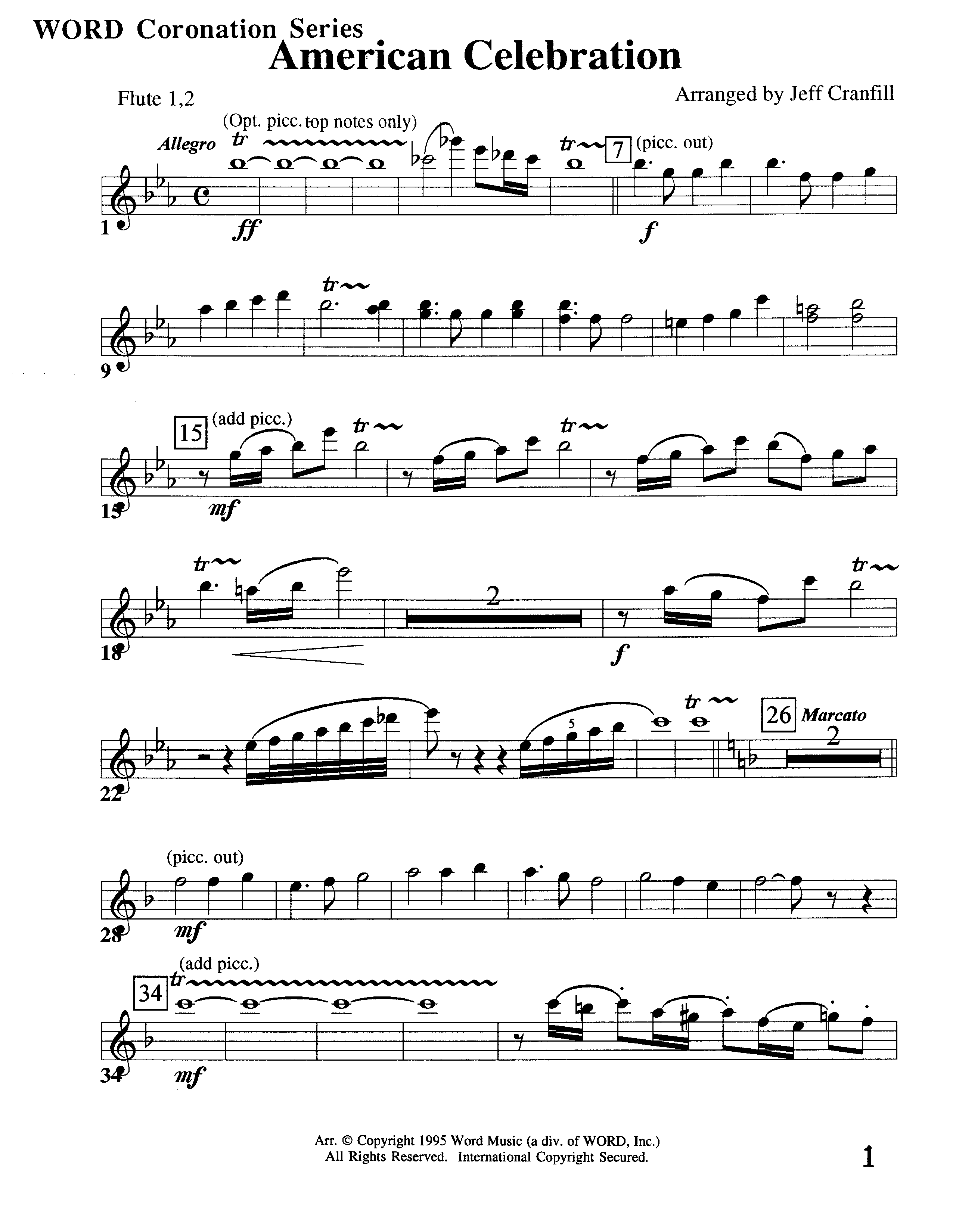 American Celebration (Instrumental) Flute 1/2 (Word Music / Arr. Jeff Cranfill)
