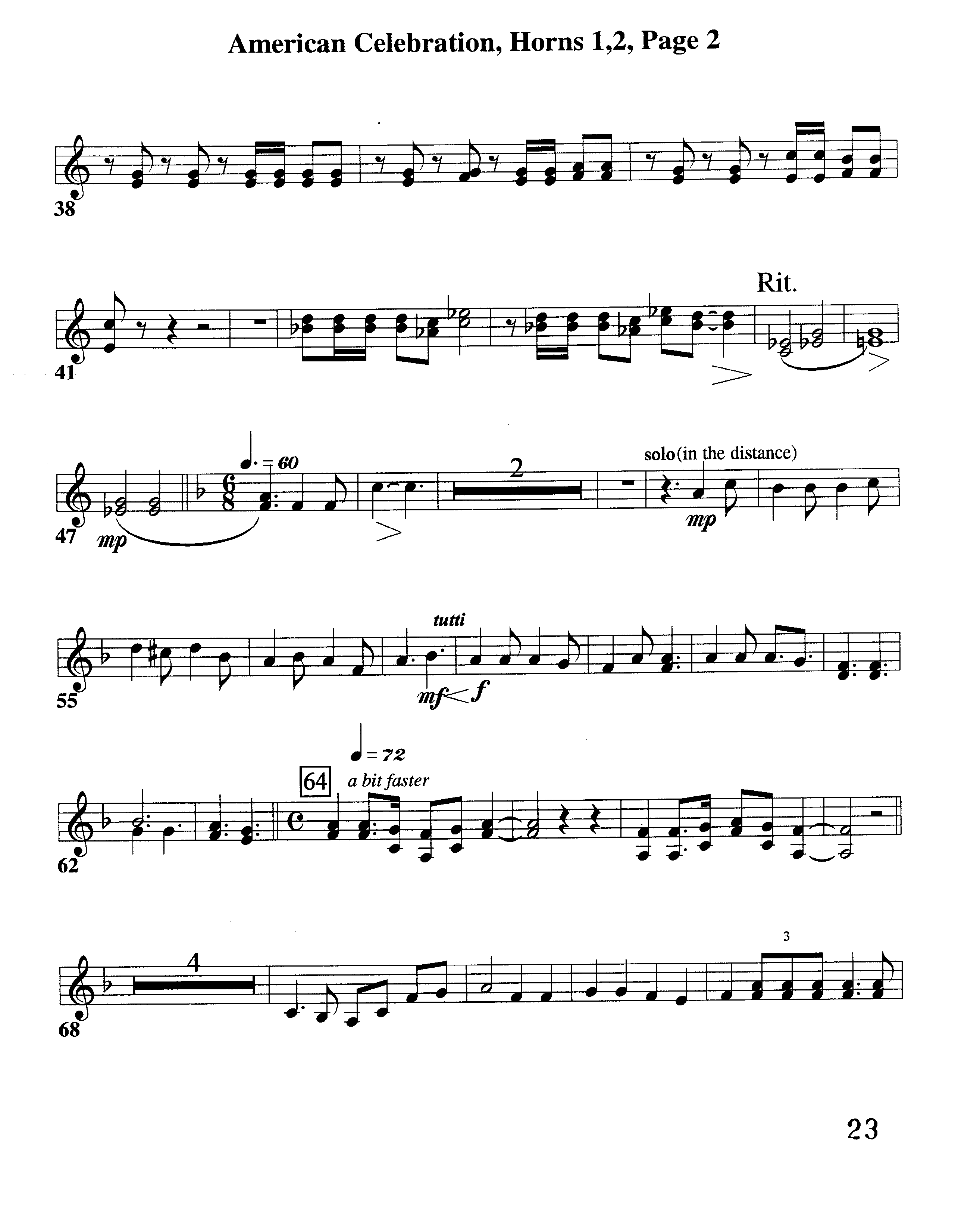 American Celebration (Instrumental) French Horn 1/2 (Word Music / Arr. Jeff Cranfill)