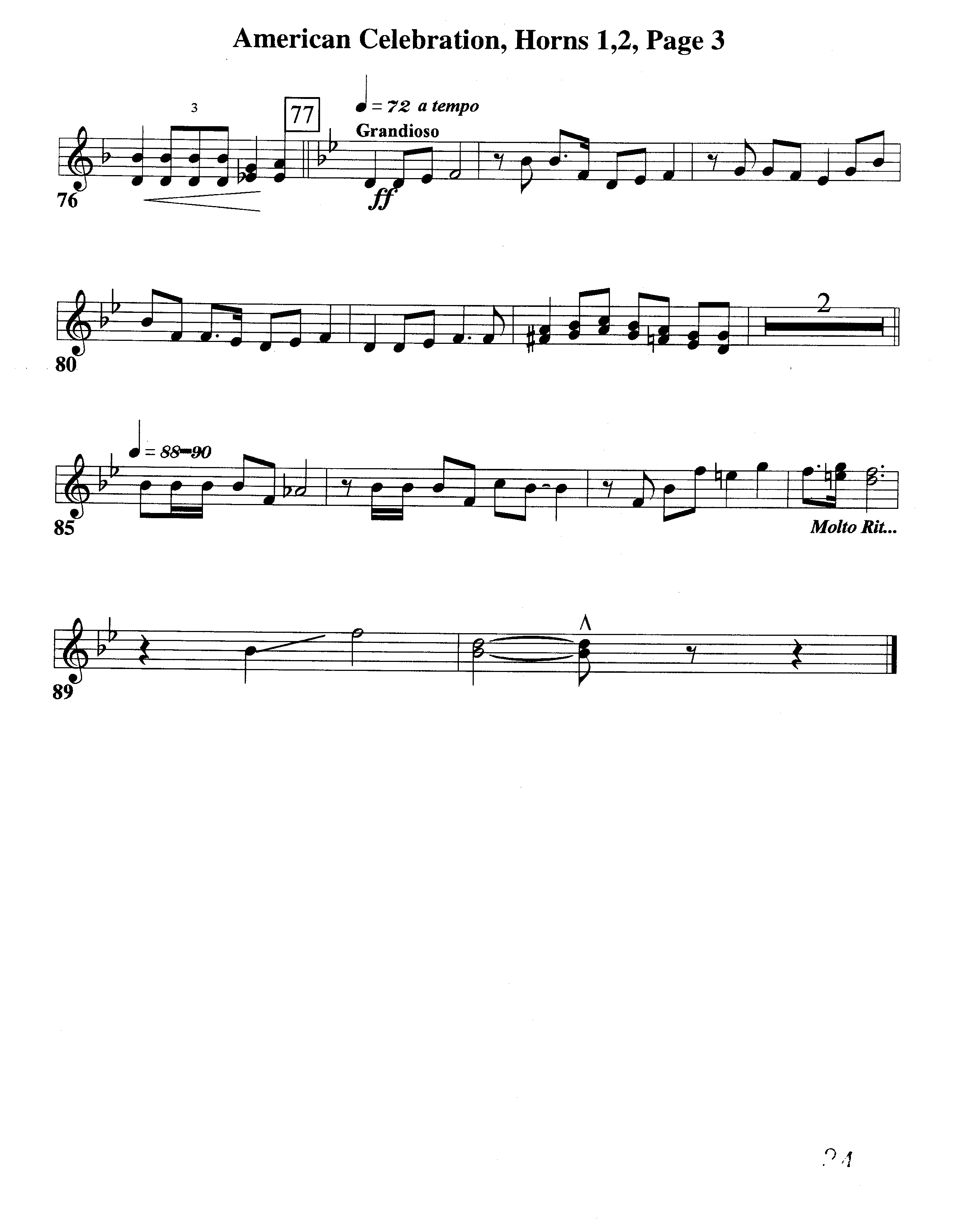 American Celebration (Instrumental) French Horn 1/2 (Word Music / Arr. Jeff Cranfill)