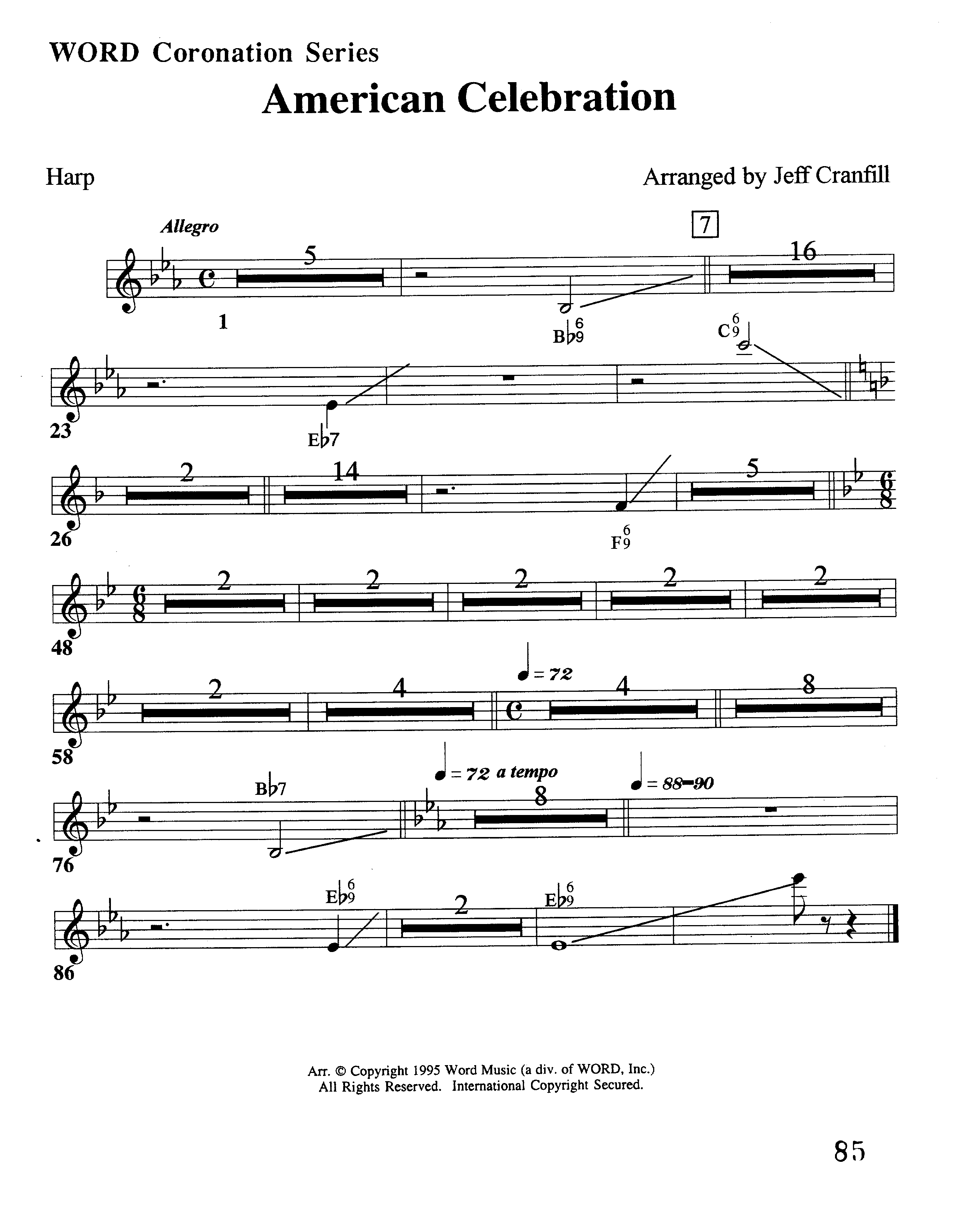 American Celebration (Instrumental) Harp (Word Music / Arr. Jeff Cranfill)