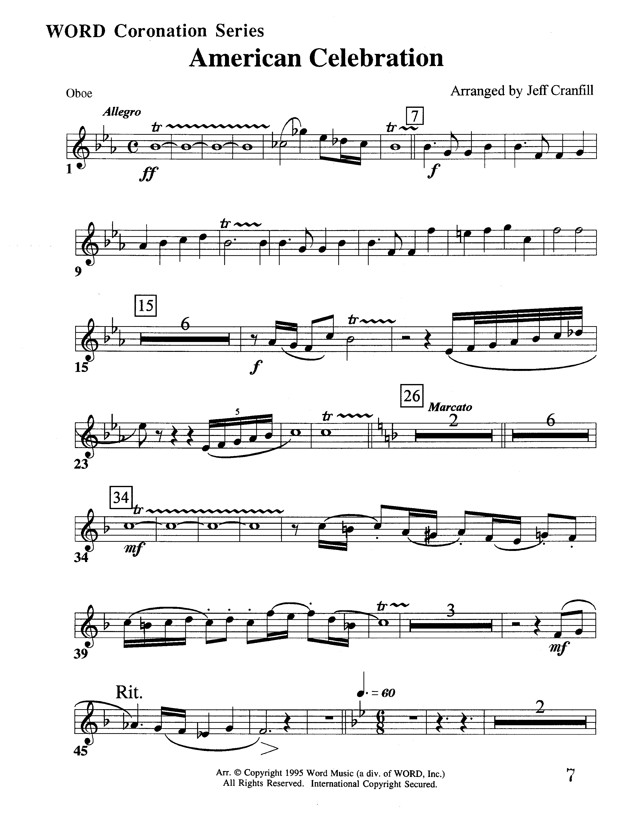 American Celebration (Instrumental) Oboe (Word Music / Arr. Jeff Cranfill)